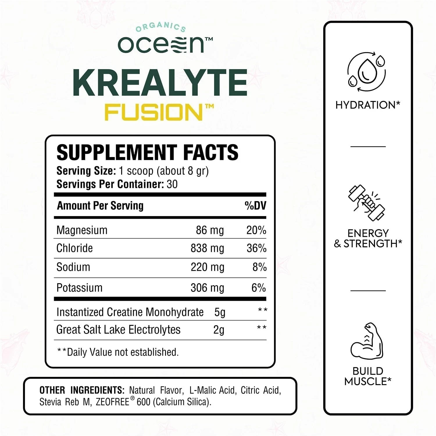 Organics Ocean Krealyte Fusion Creatine Powder Electrolytes Muscle 30 Servings