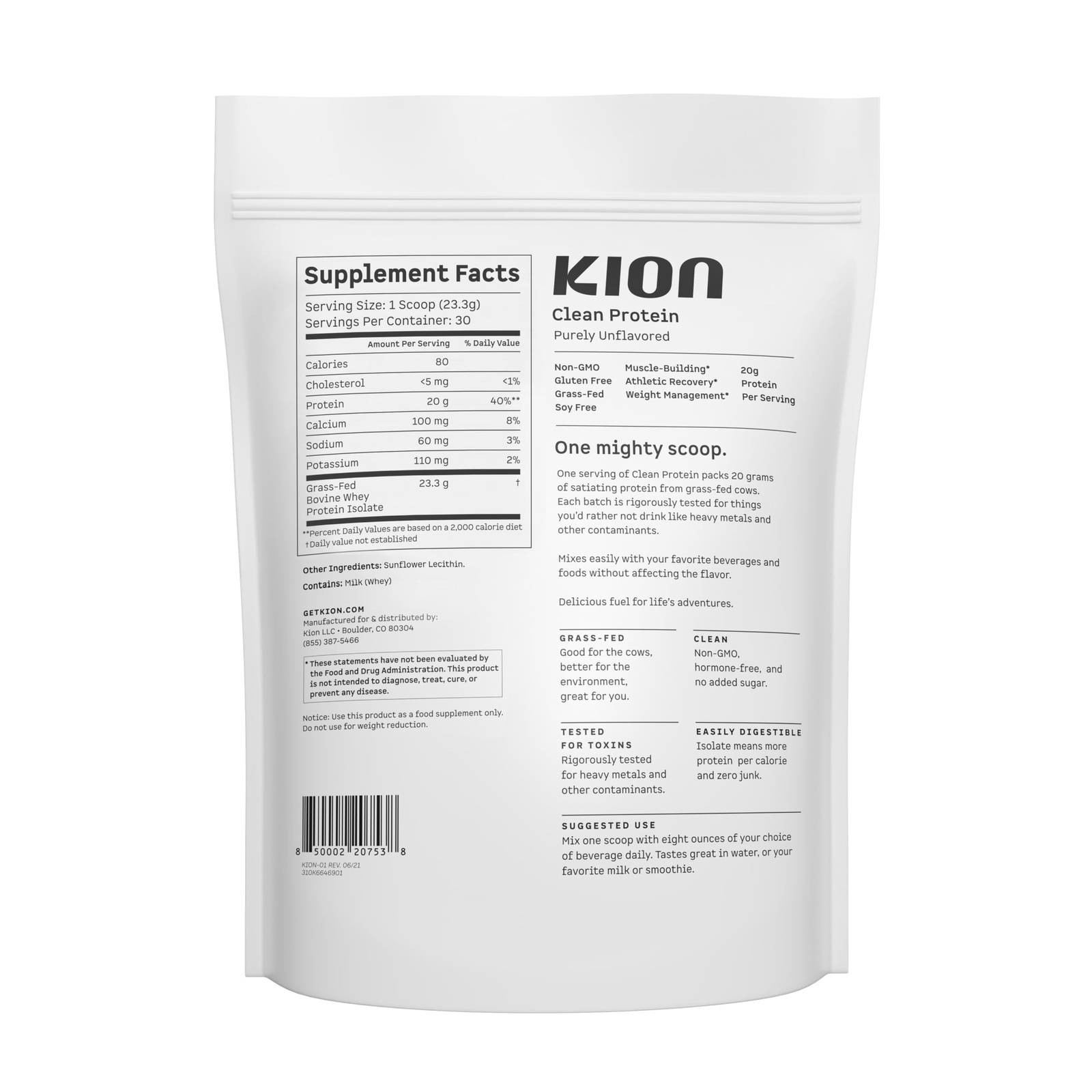 Kion Clean Protein Powder | 30 Servings Unflavored