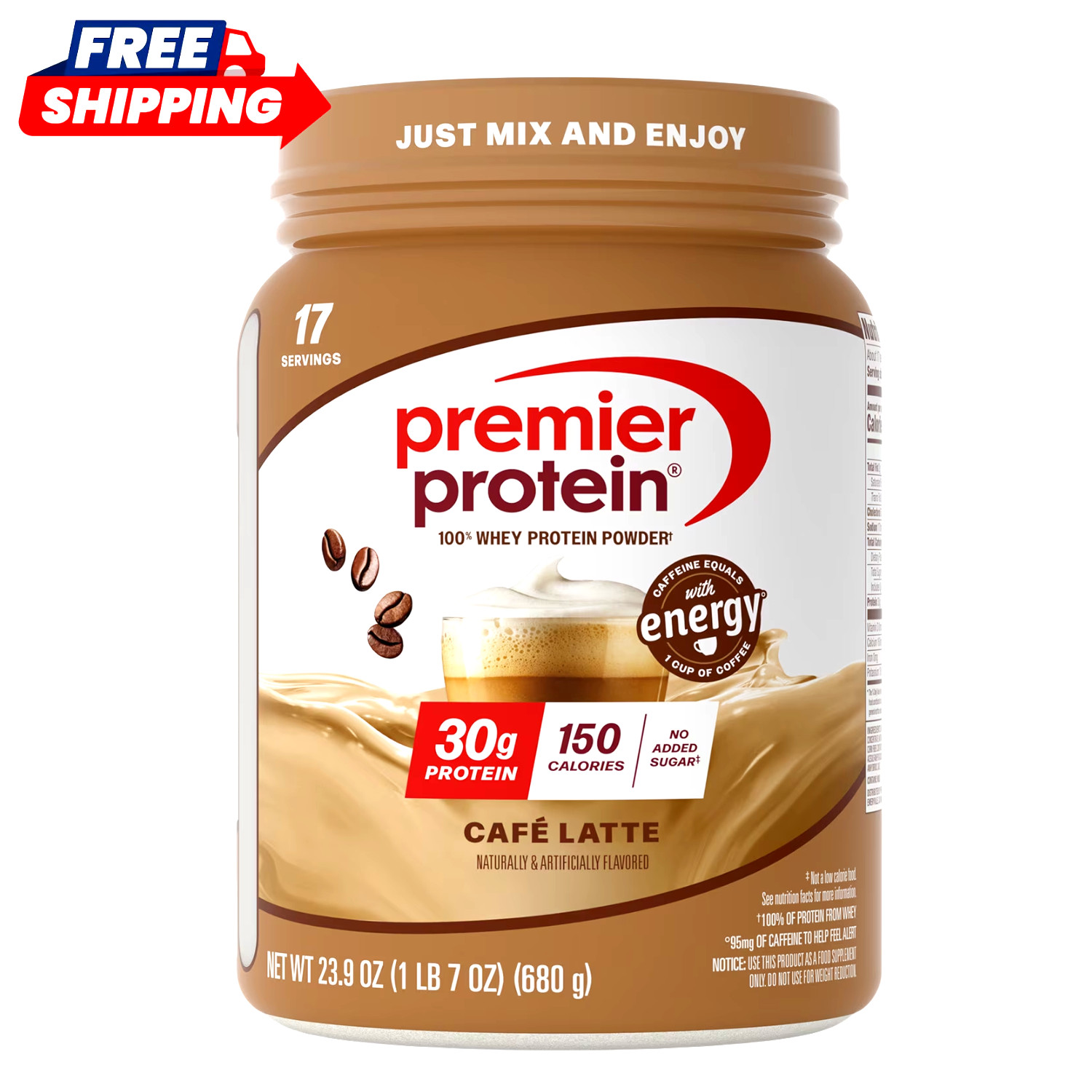 Premier Protein 100% Whey Protein Powder Cafe Latte 30g Protein 17 Servings 23.9