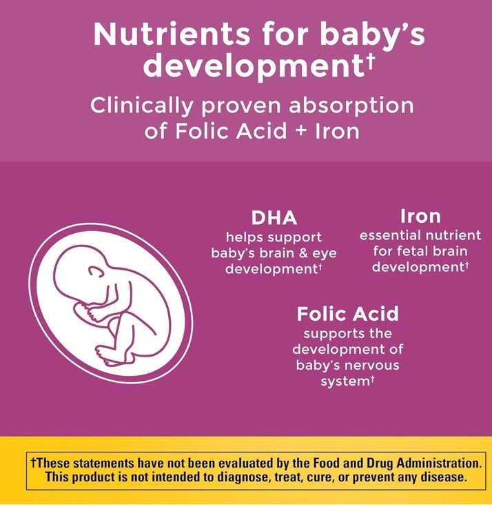 Pregnancy Prenatal Vitamins Folic Acid+ DHA, Daily Nutritional Support 110 count