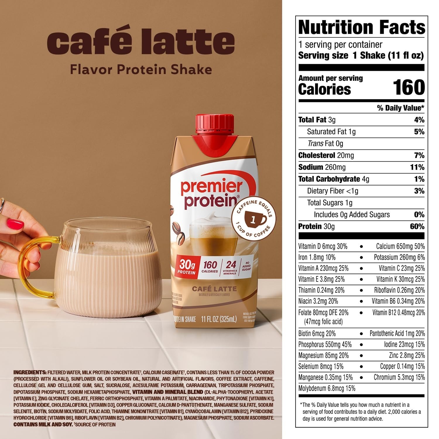 Premier Protein Energy 30g High Protein Shake Cafe Latte 12 Pack
