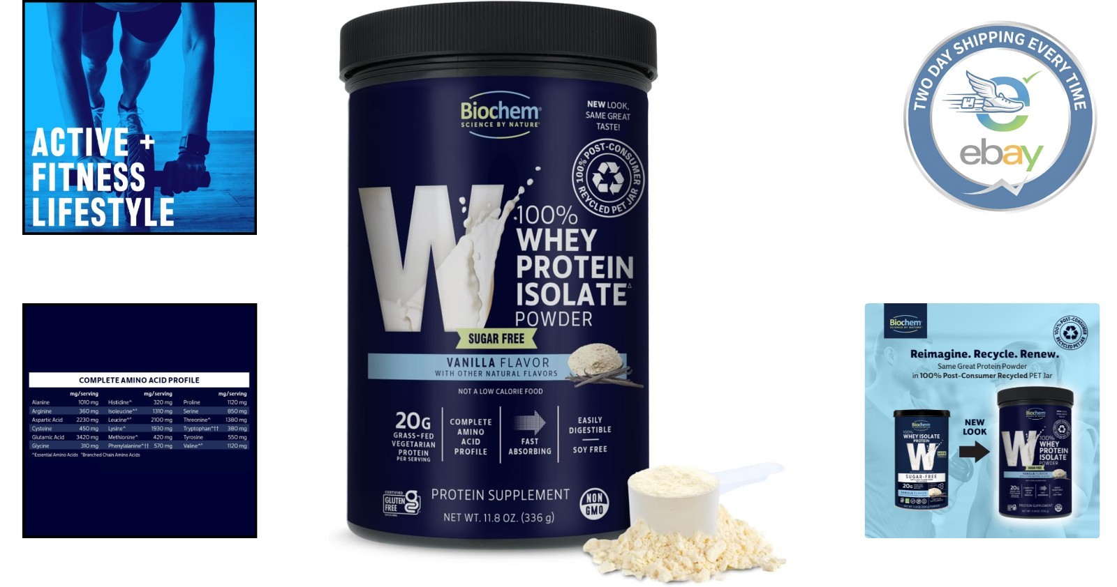 Grass-Fed 100% Whey Protein Powder, Sugar-Free Vanilla for Optimal Muscle Gain