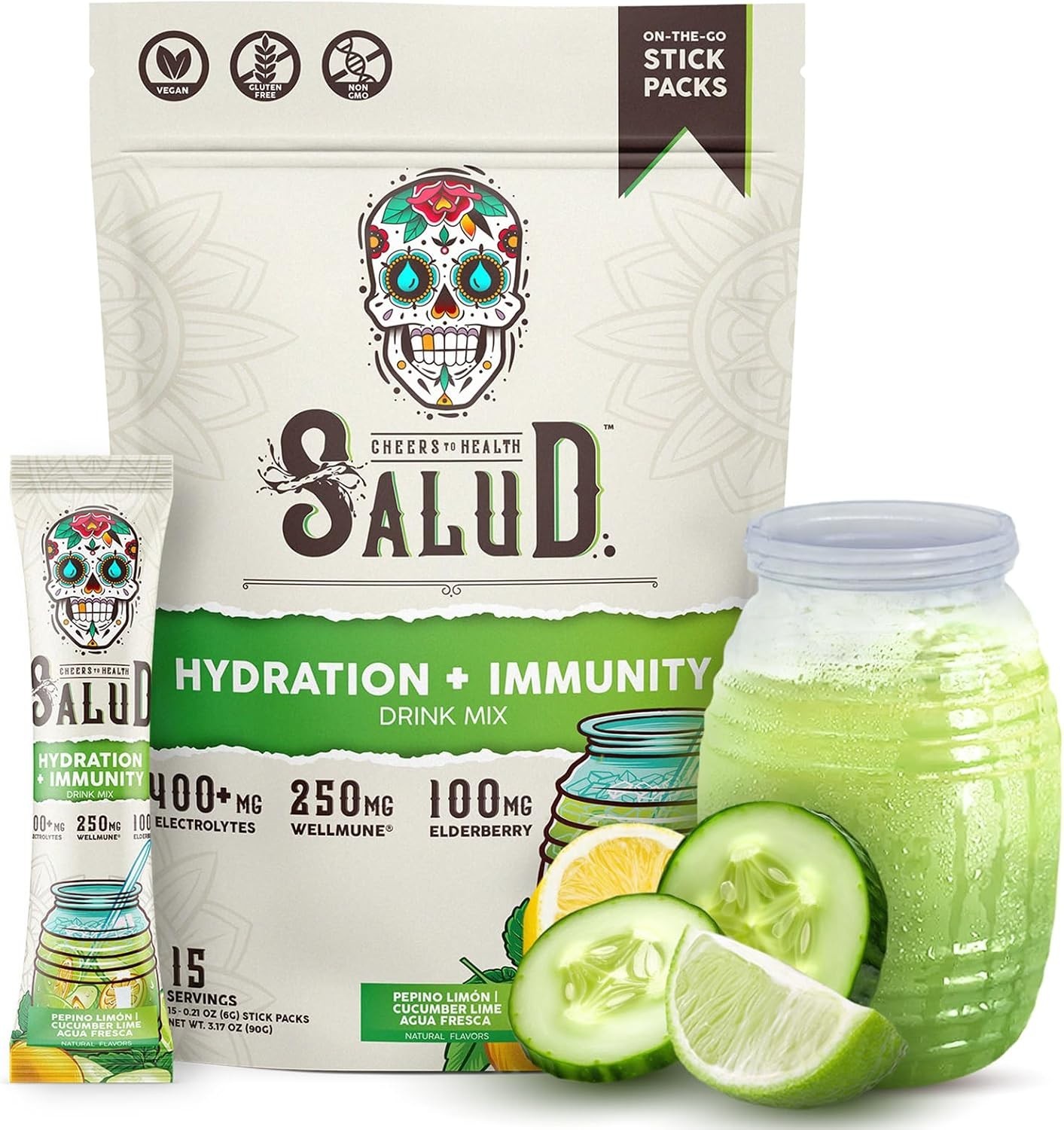 Low Calorie Electrolytes Drink Mix – Salud Cucumber Lime, Dairy Free & Non-GMO