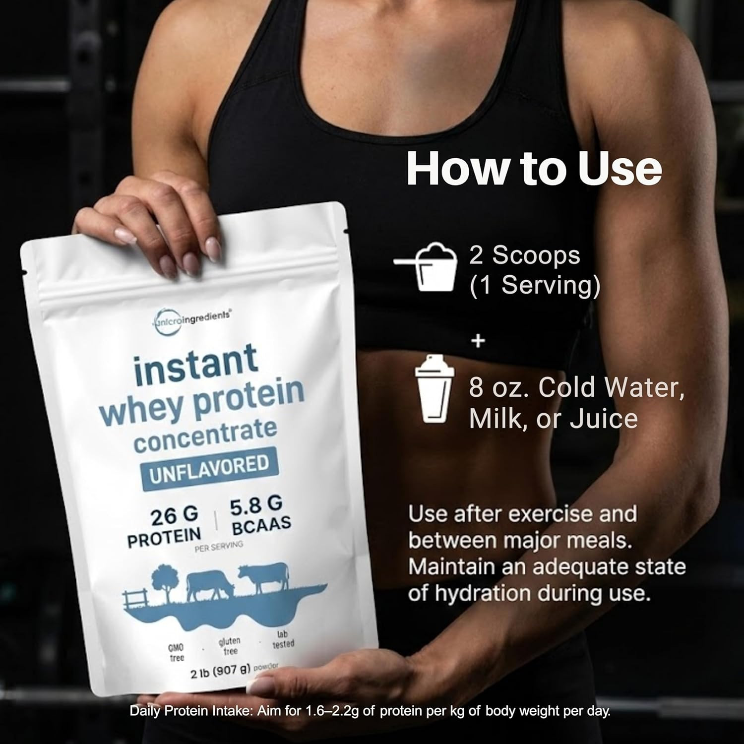 Instant Whey Protein Powder Concentrate, 2Lbs | Unflavored with Fast Absorption