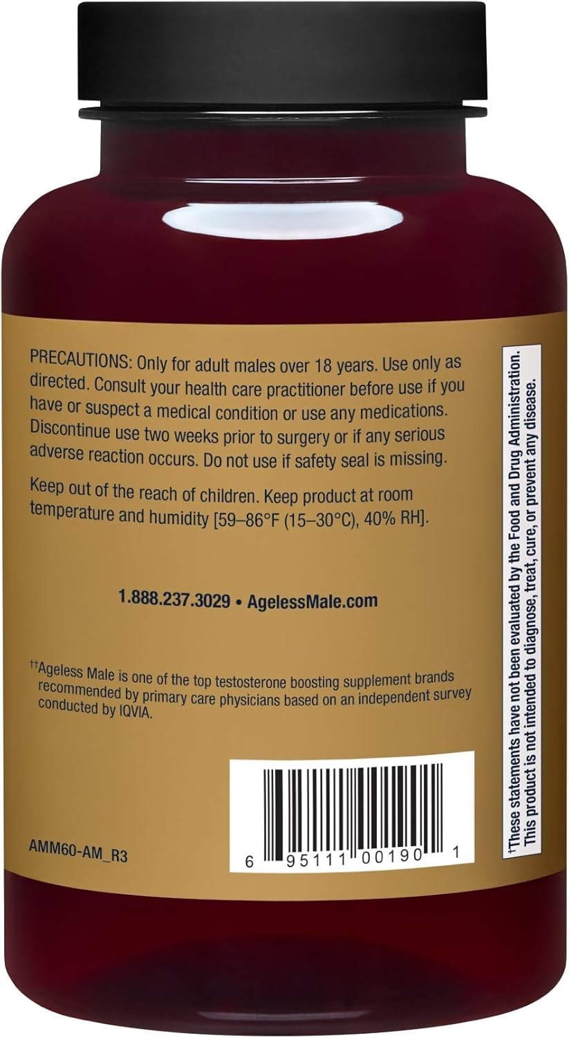 Ageless Male Max Total Testosterone & Nitric Oxide Booster 120 Caplets New