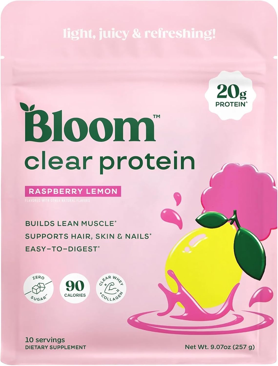 Bloom Whey Clear Protein Raspberry Lemonade 10 Servings 9.07 fl oz Collagen