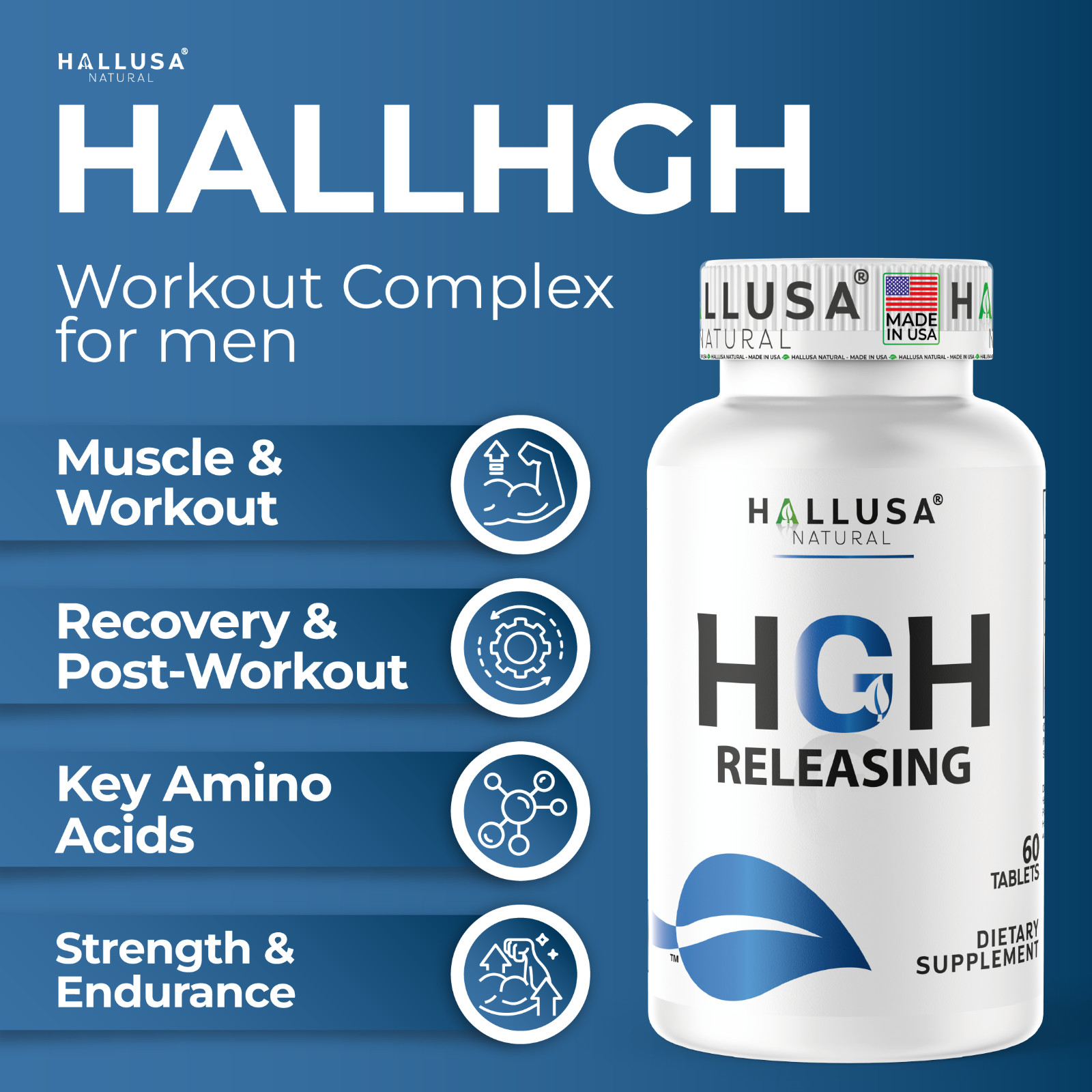 HGHBooster Natural Growth Support, Amino Acids Nitric Oxide Support – 60 Tablets