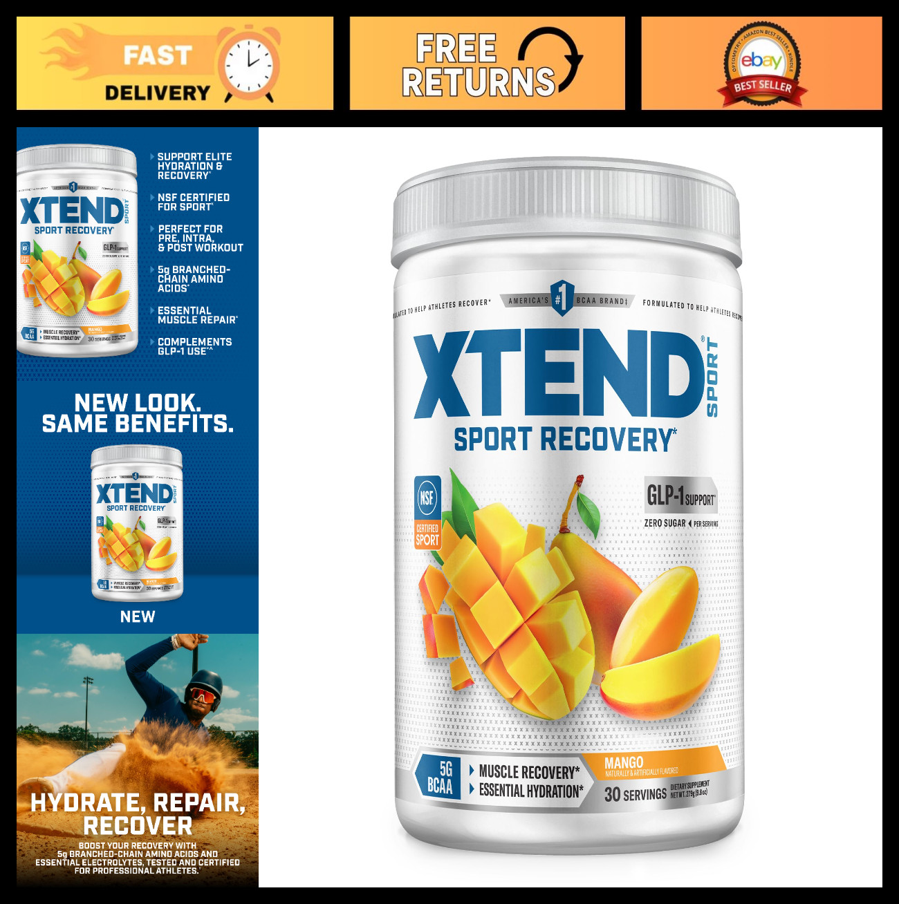 Zero Sugar BCAA Powder – 5g BCAA, 30 Servings, Muscle Recovery & Energy Boost