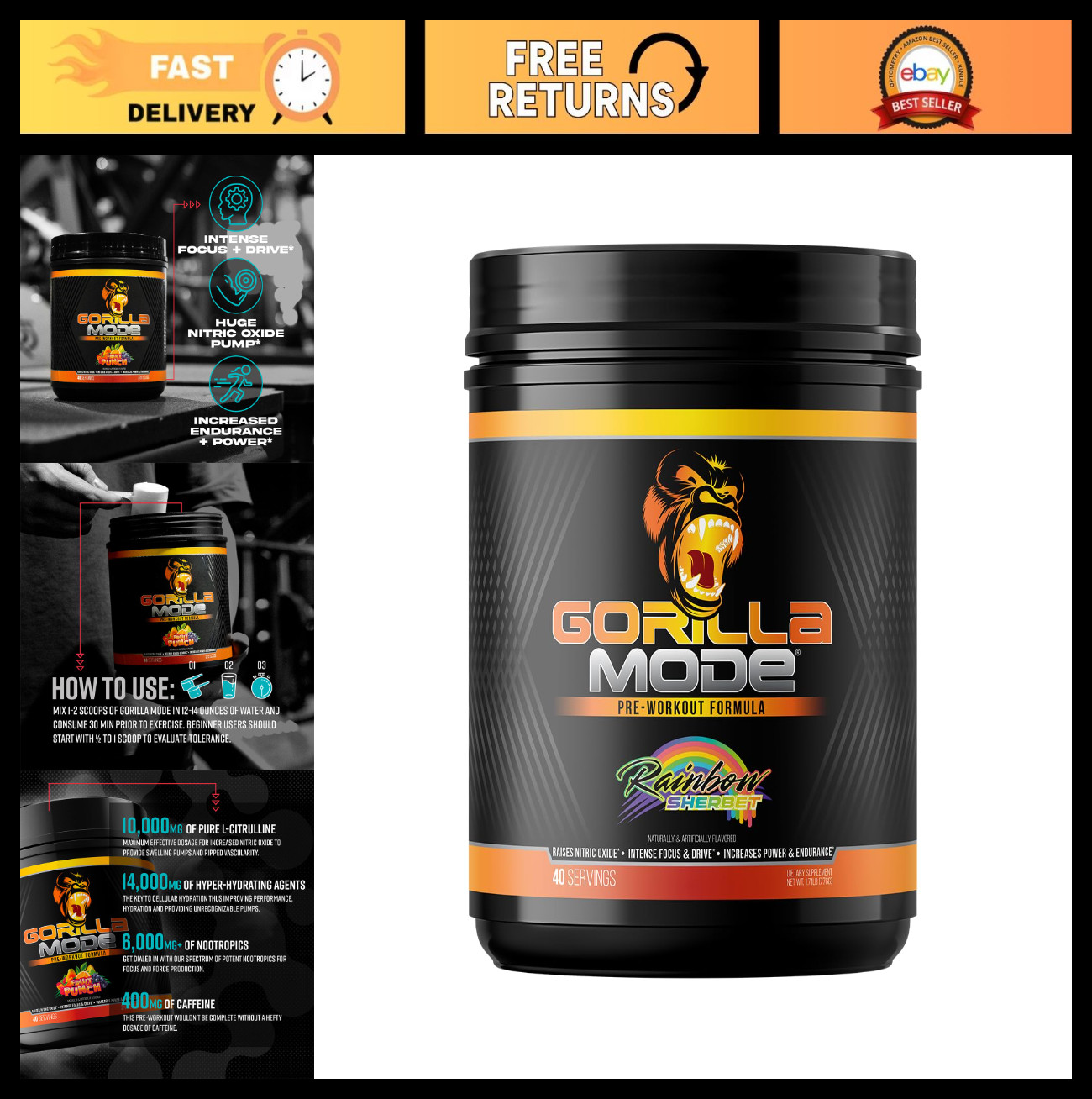 Pre Workout Supplement – Massive Pumps, Laser Focus, Energy Boost – 800g Rainbow