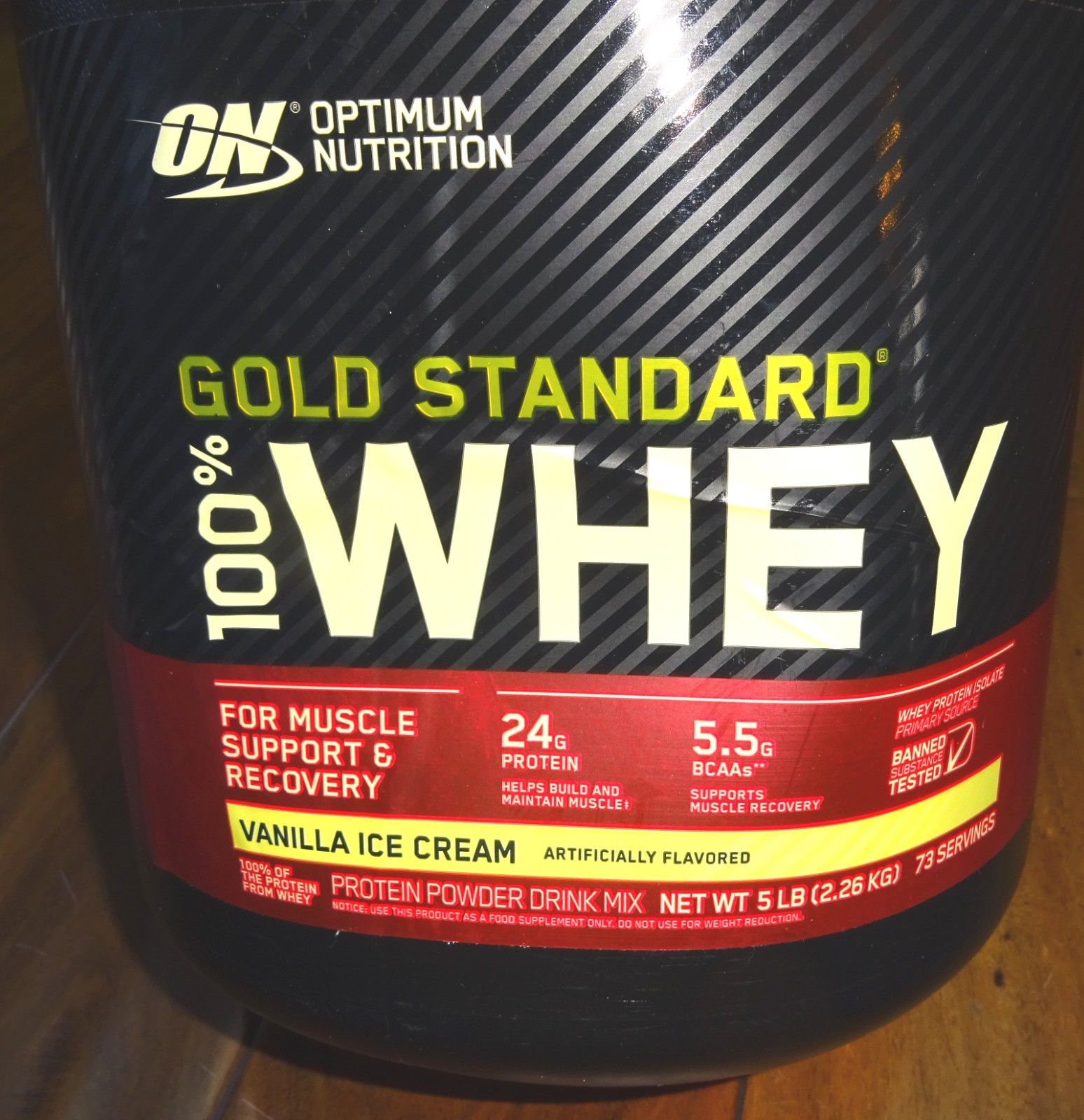 Optimum Nutrition, Gold Standard 100% Whey Protein Powder, Vanilla Ice Cream 5lb
