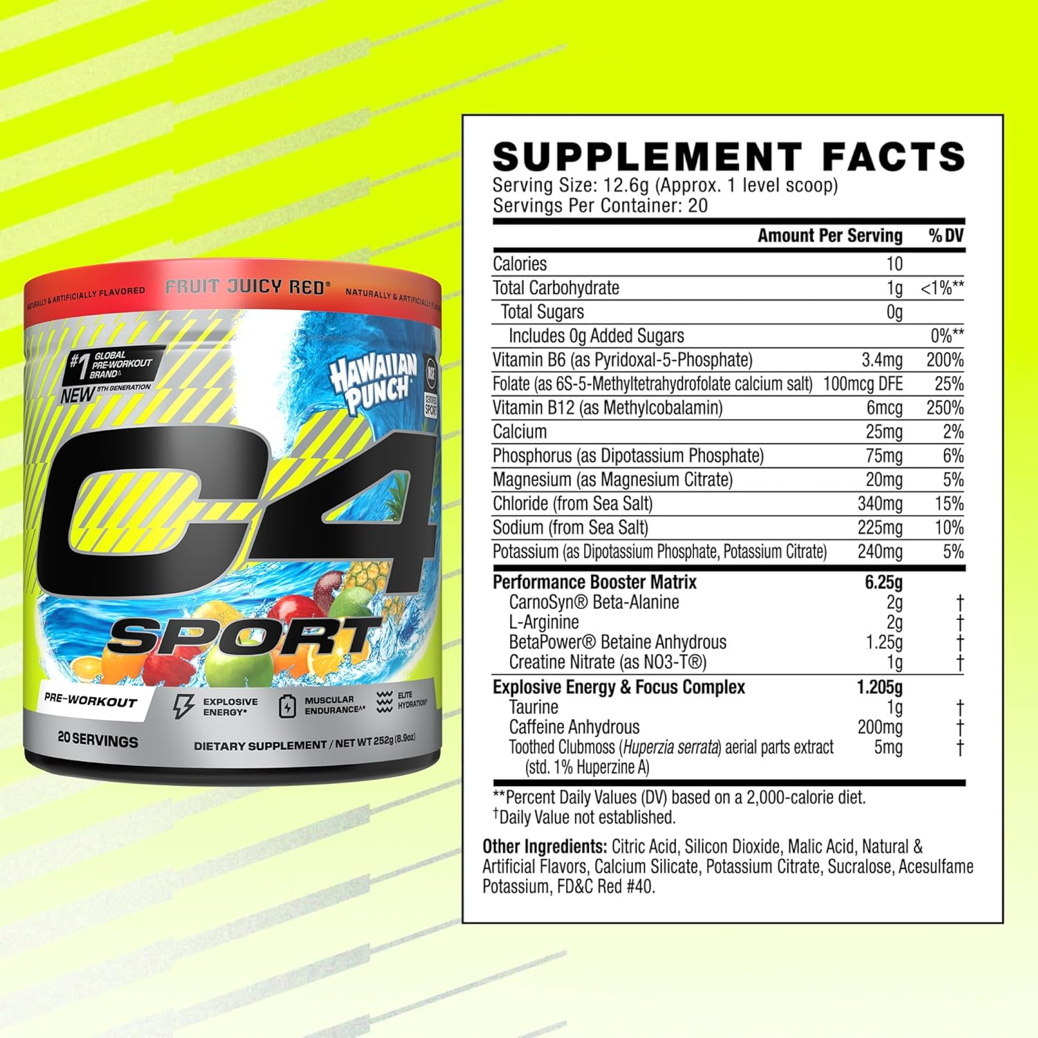 Sport Pre Workout Powder – NSF Certified for Sport – Elite Hydration – 200Mg Caf