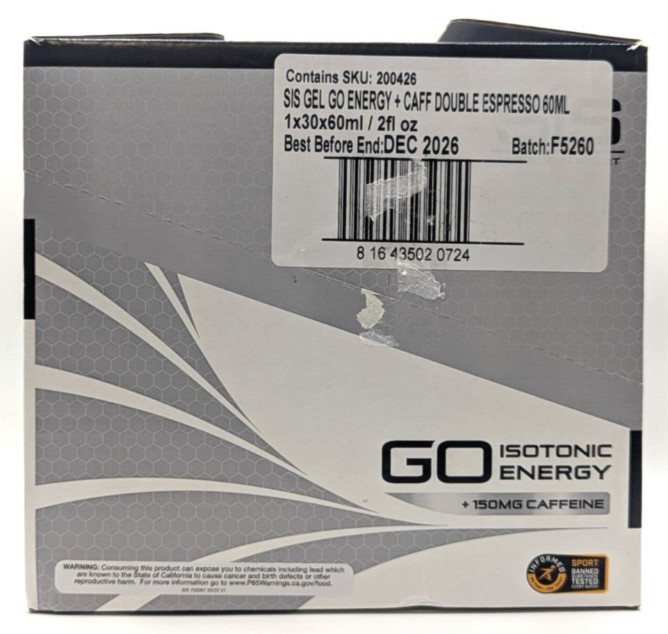 Science in Sport GO Energy + Caffeine Gels, Double Espresso, Box of 30, BB 12/26