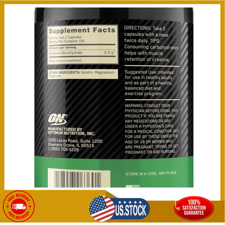 Optimum Nutrition Creatine Monohydrate Capsules 2500mg, 300 Count, Keto Friendly