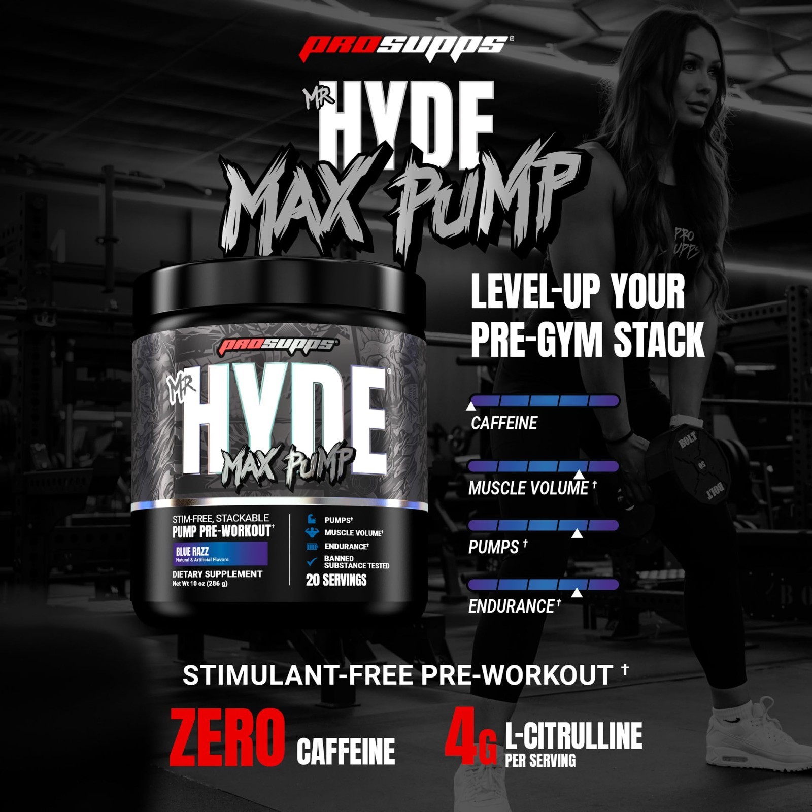 Stim-Free Pre Workout Powder, Blue Razz | Nitric Oxide Booster for Blood Flow, M
