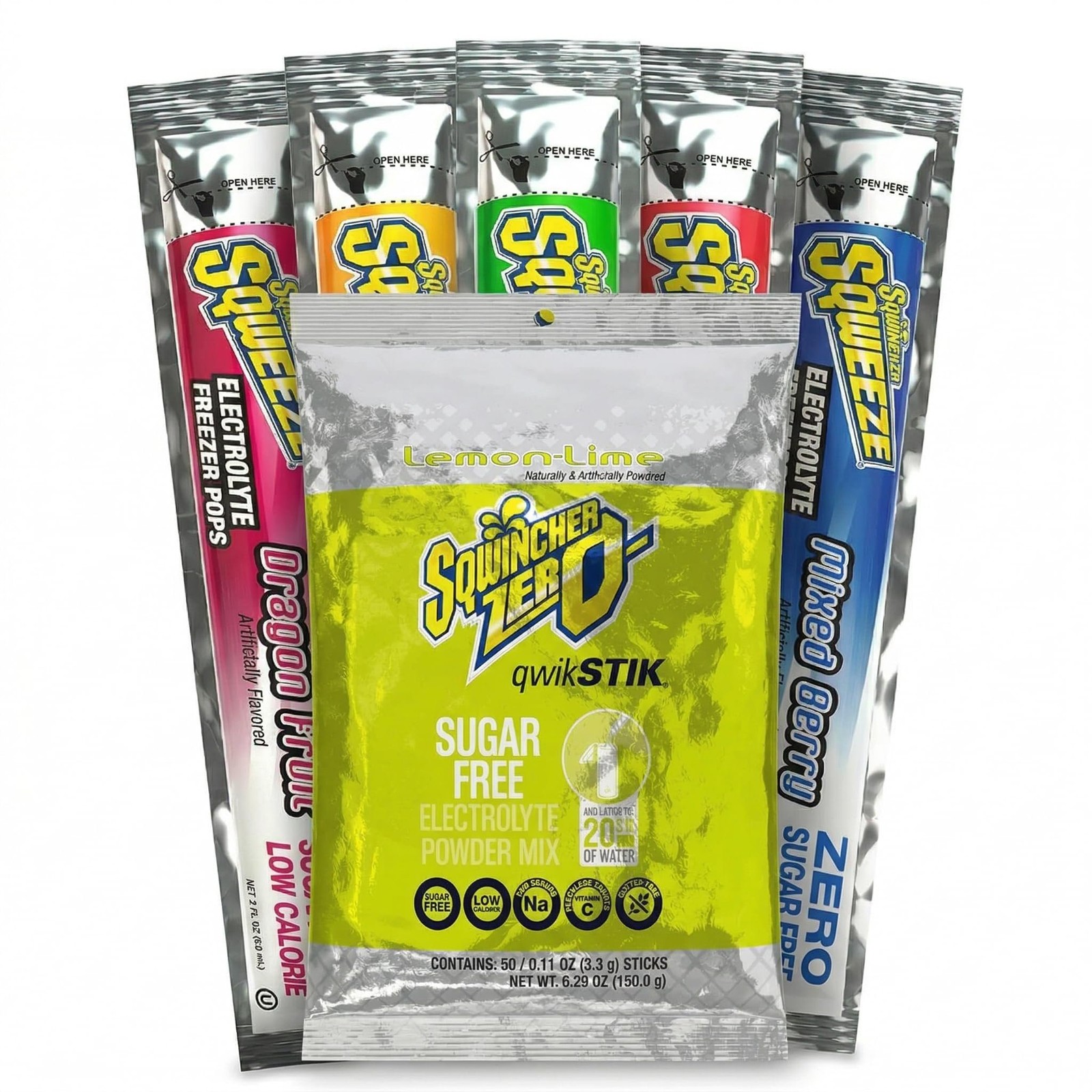Sqwincher Bundle: (50) Lemon Lime Zero Qwik Stiks (20oz Yield) & (50) Sqweeze…