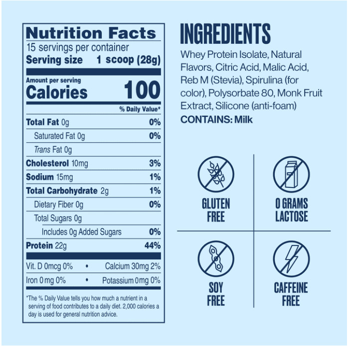 Seeq Clear Protein Powder, Blue Razz Freeze, 15 Servings