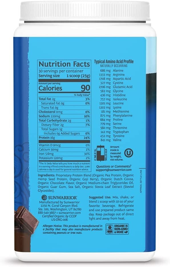 Sunwarrior Protein Warrior Blend Chocolate Flavor 1.7 lbs for Peak Performance