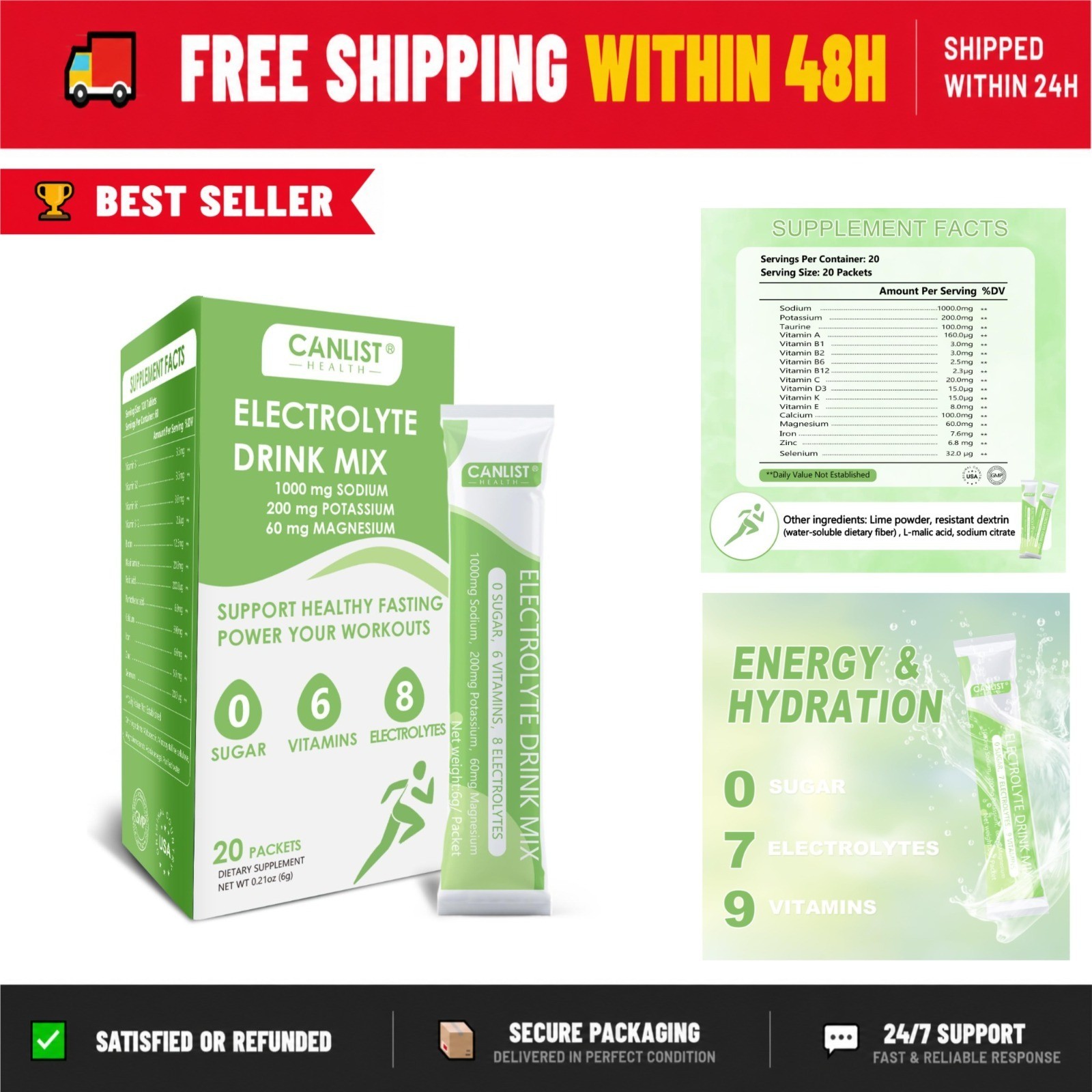 CANLIST Electrolyte Powder – Sugar Free Hydration Drink Mix