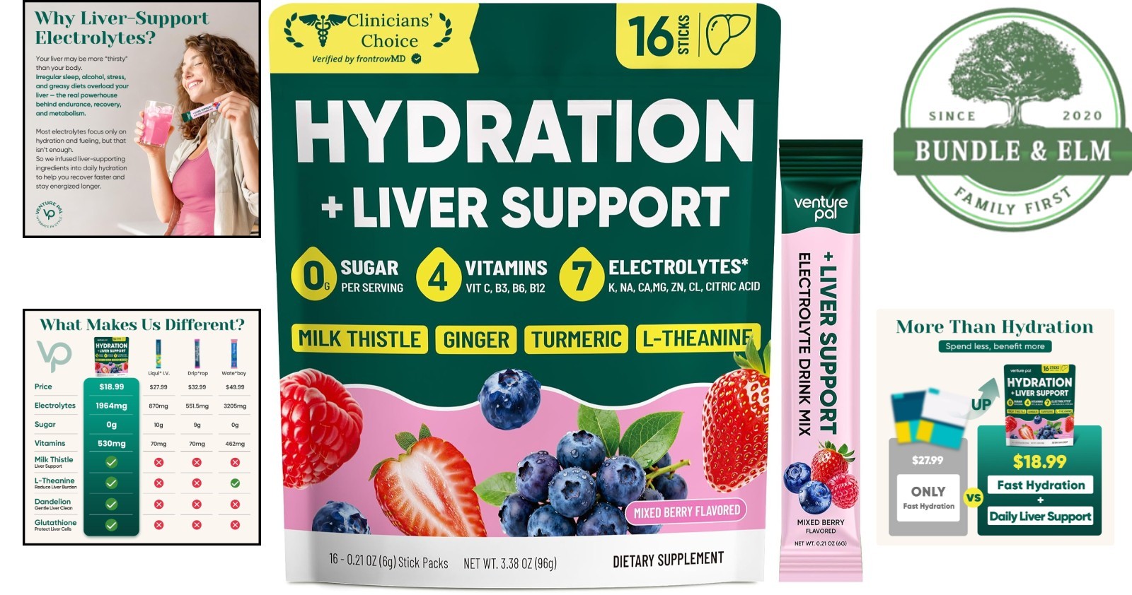 Liquid Electrolyte Powder Packets with Vitamins for Adult Hydration – 16 Count