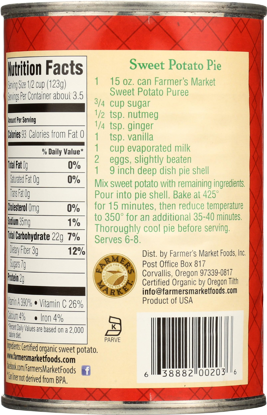 Organic Sweet Potato Puree 15 Ounce Grown in USA for Baking Pies and Soups
