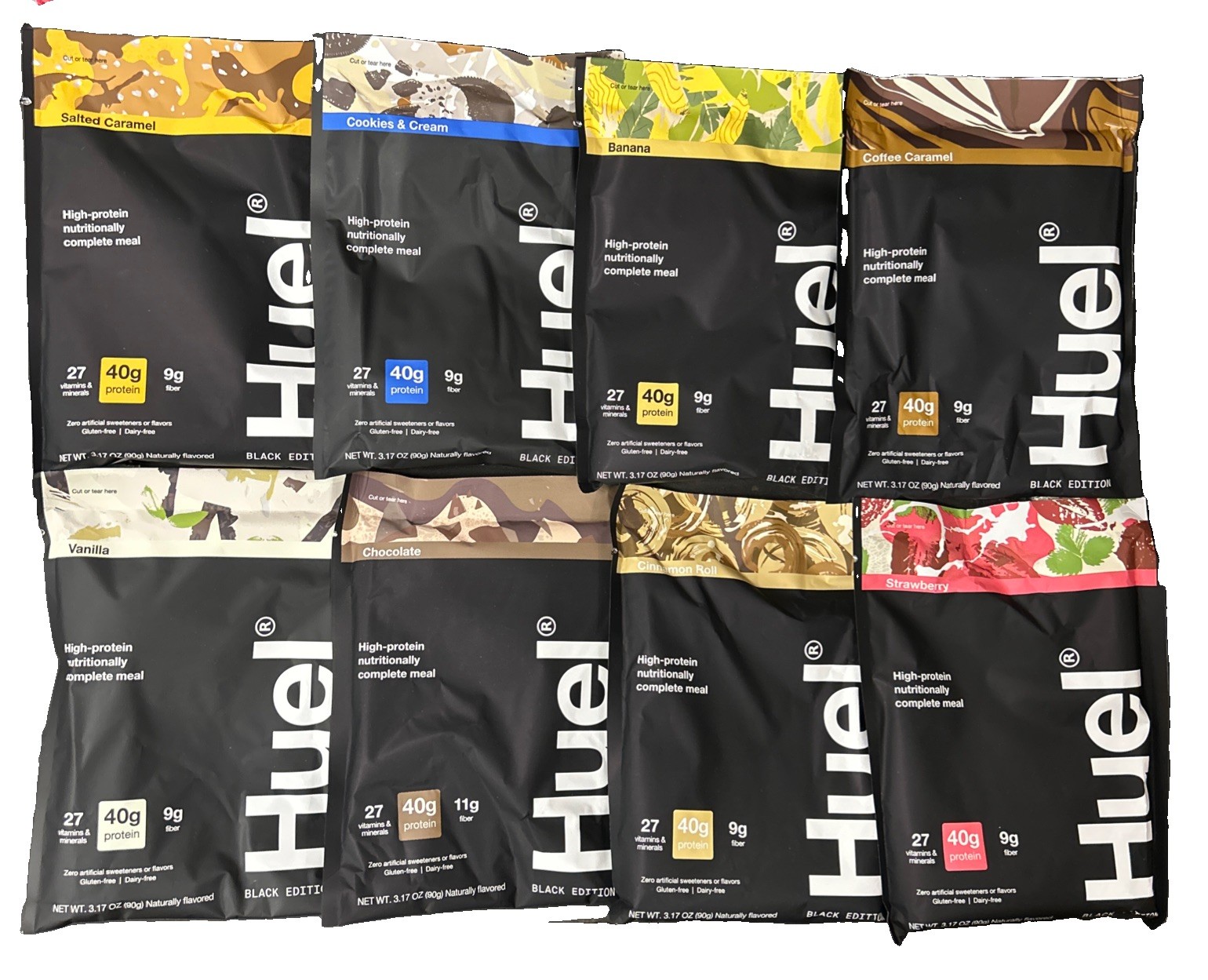 Huel Protein Powder Variety Pack, 8 Flavors, Single Serve Pouches, 3.17oz Each