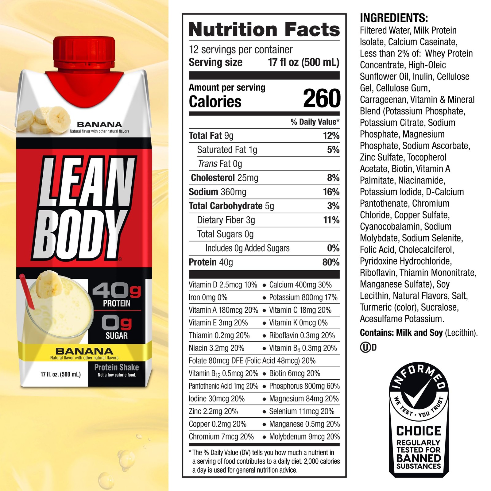 Labrada Lean Body Ready-to-Drink Banana Protein 17 Fl Oz (Pack of 12)