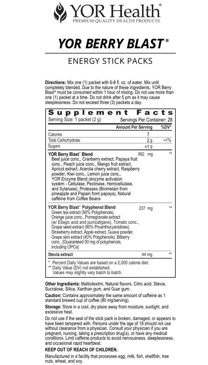YOR Health Berry Blast 28 Stick Packs, Vegan & Gluten Free Natural Energy – NISB