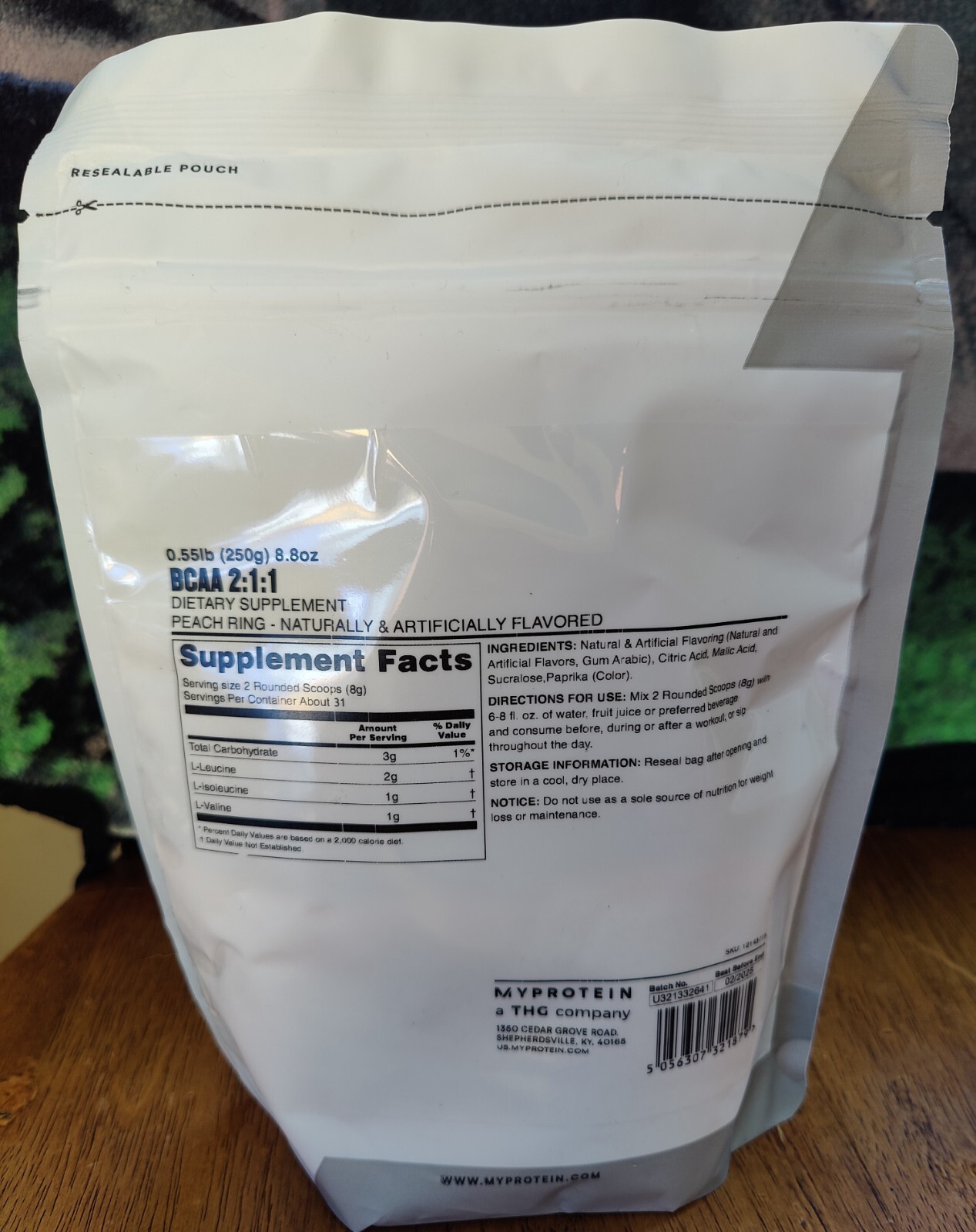 Essential BCAA 2:1:1 Powder, 250g, MyProtein. Rainbow Peach Ring Flavor! .55 lbs