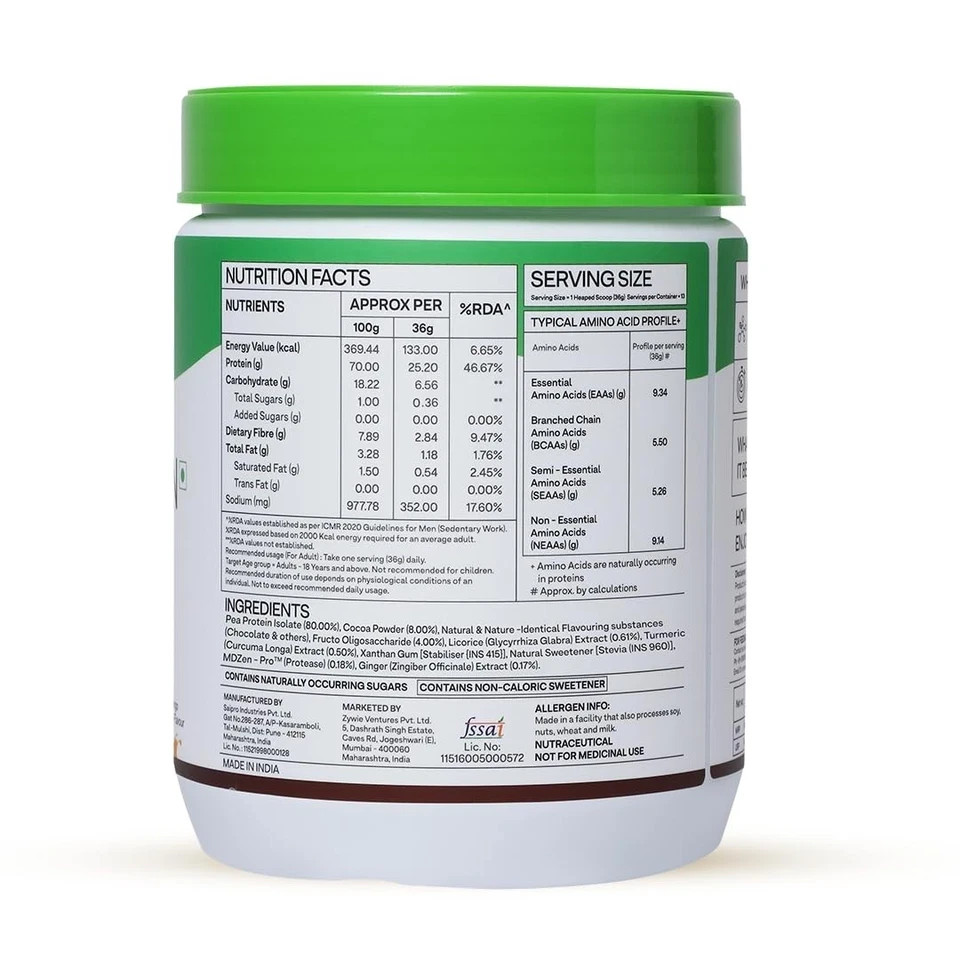 OZiva Plant Protein Powder Chocolate 500g 25g Protein BCAA Vegan No Sugar