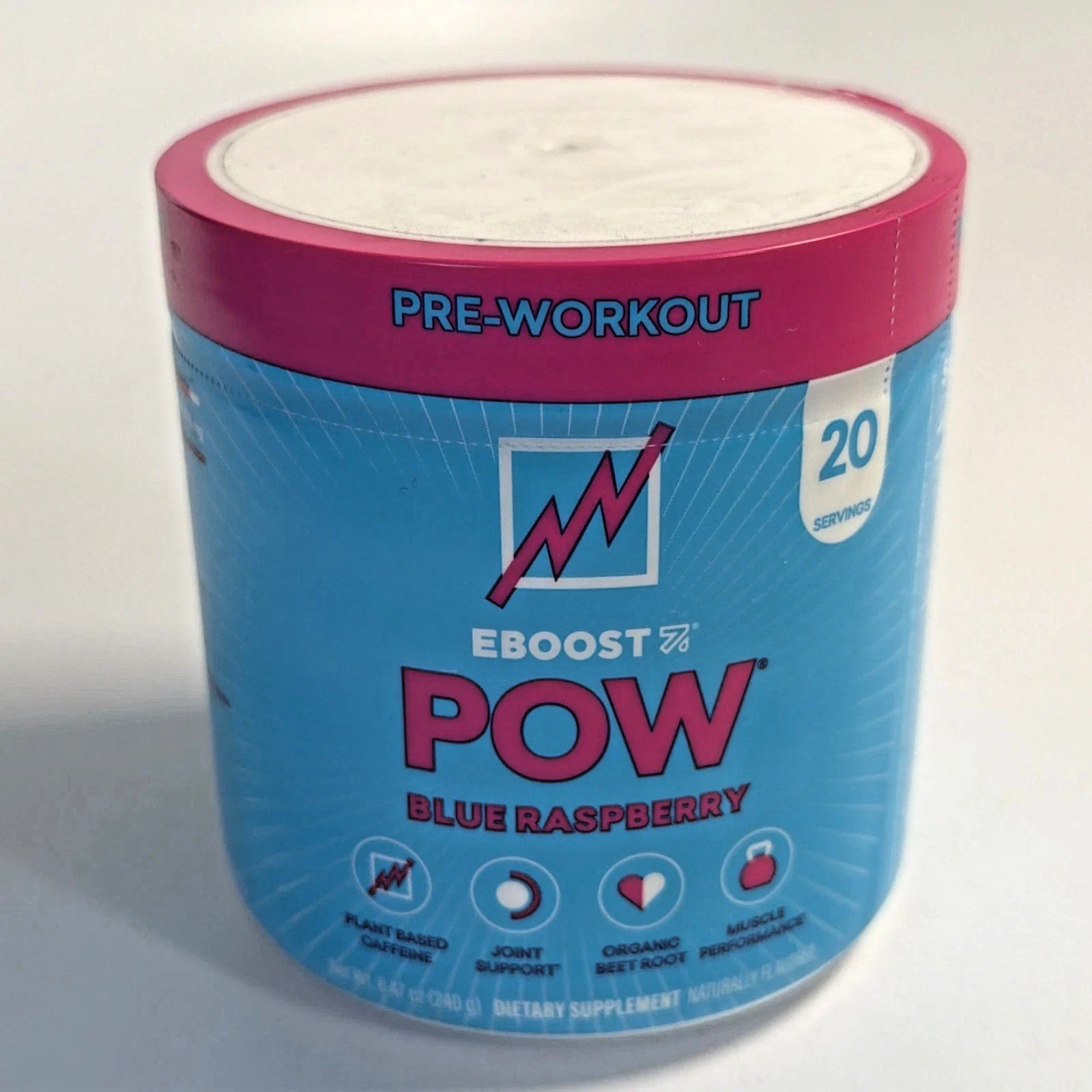 EBOOST POW Natural Pre Workout Powder, Blue Raspberry, Energy Support, 20 Servs