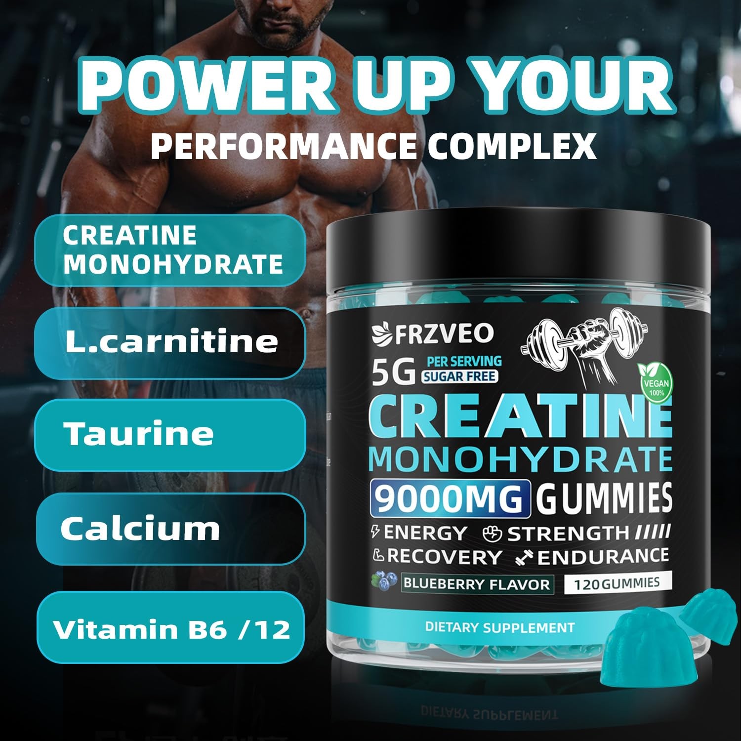 Creatine Monohydrate Gummies 9000mg for Men & Women, Potent Creatine Suppleme…