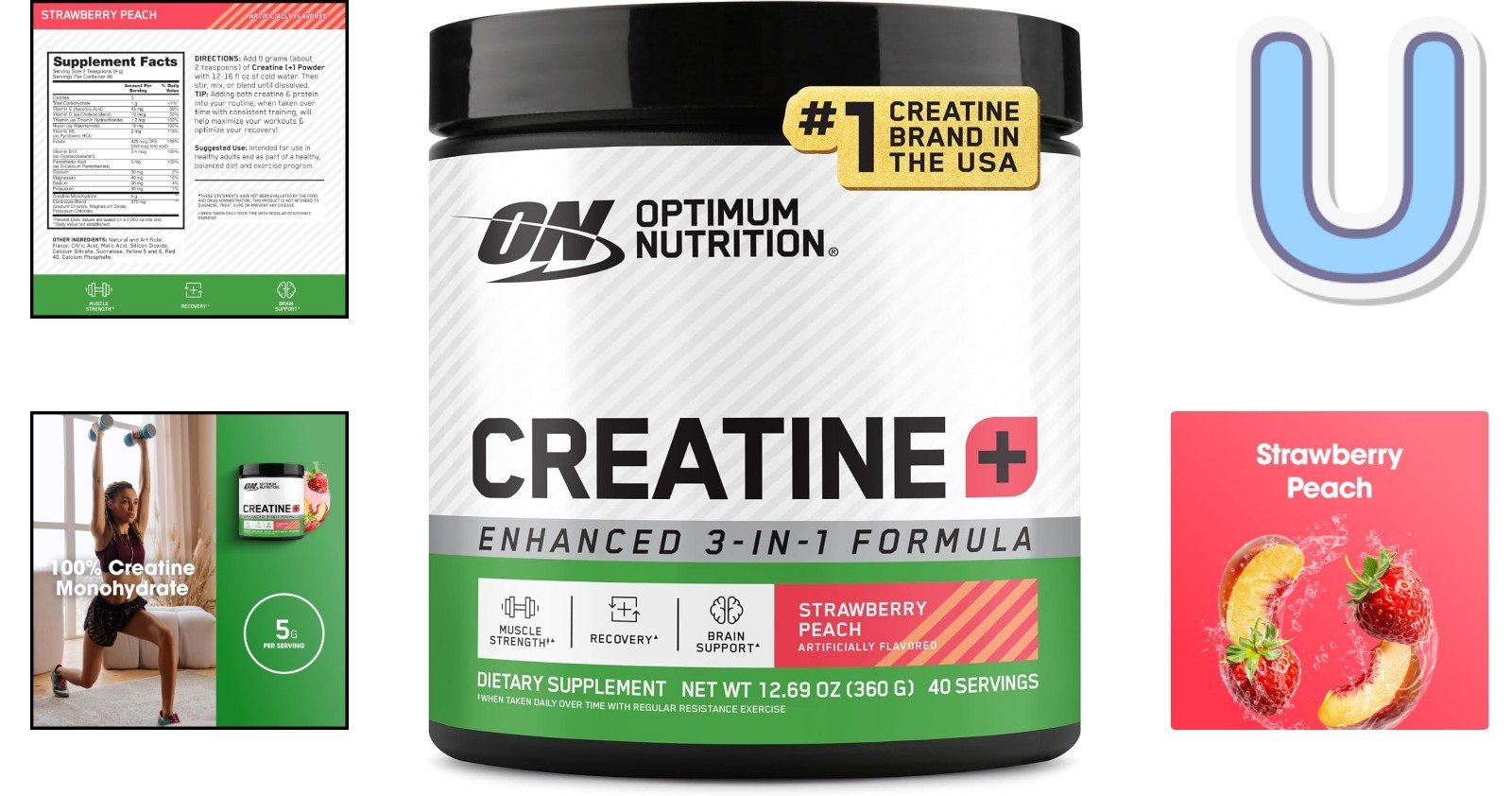 Hydration & Strength Booster: Creatine Monohydrate Strawberry Peach, 40 Servings