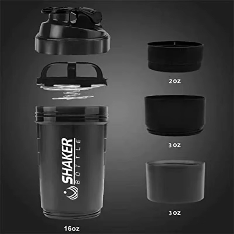 500ML Portable Protein Shaker Cup with Powder Storage Container Mixer Cup Gym Sp