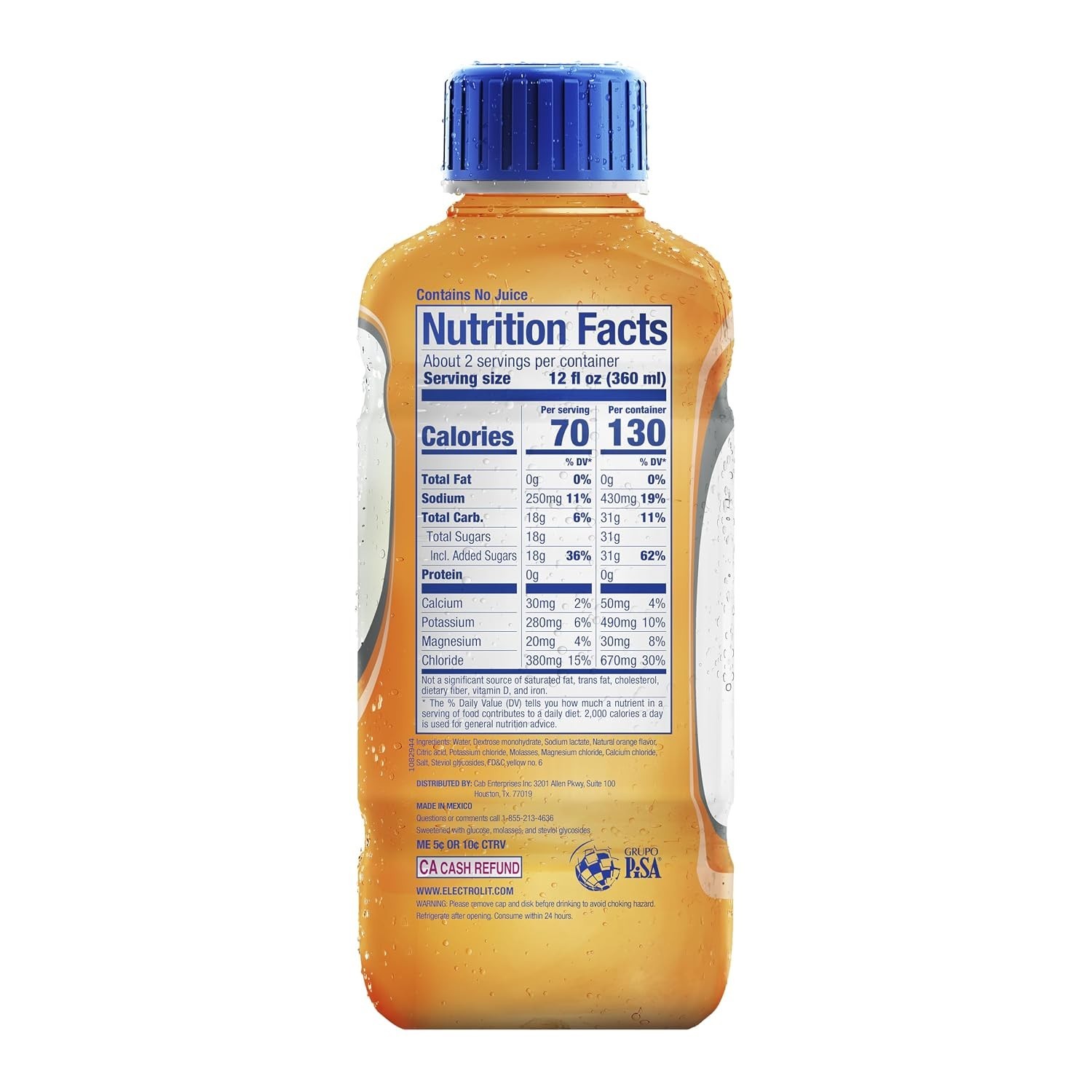 Electrolit, Electrolyte Beverage, Orange, 21 Fl Oz bottle (Pack of 12)