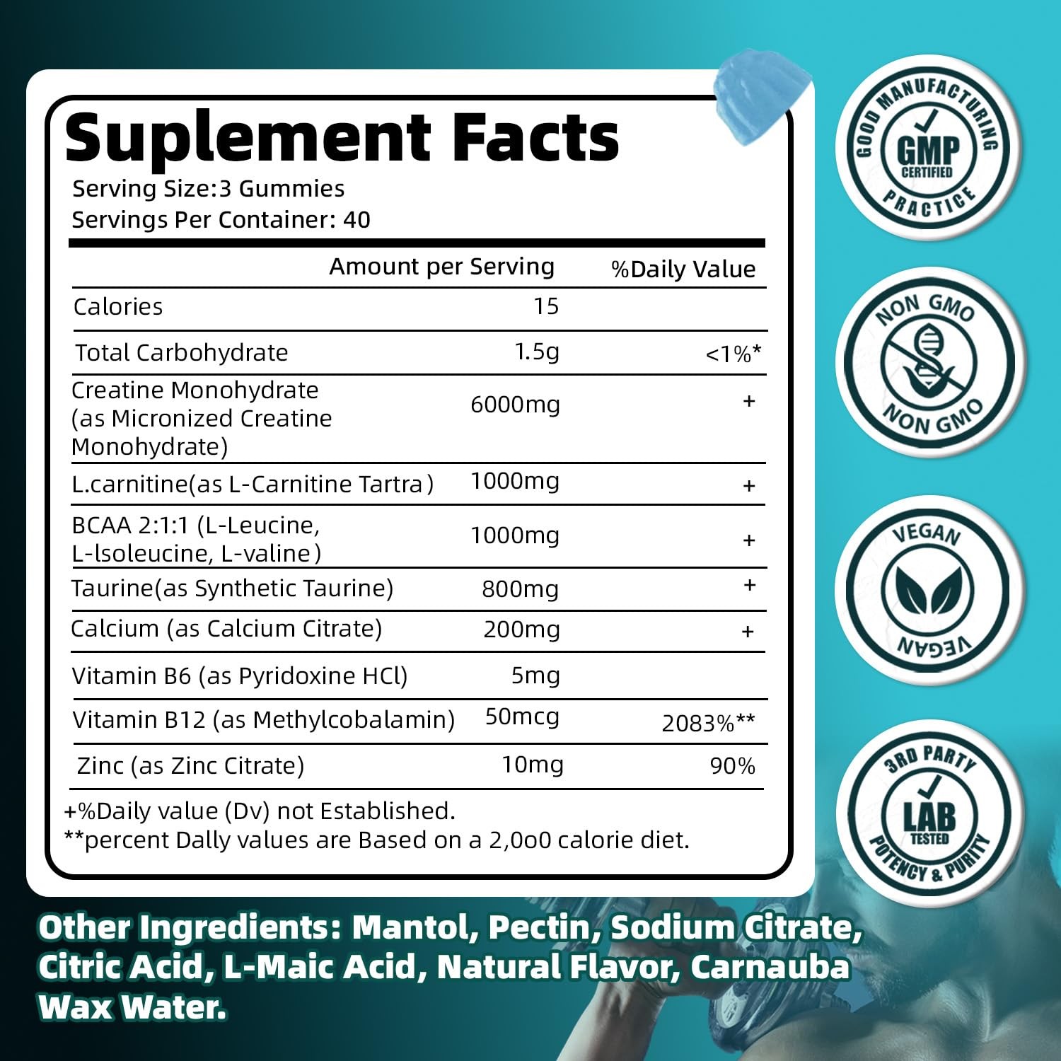 Creatine Monohydrate Gummies 9000mg for Men & Women, Potent Creatine Suppleme…