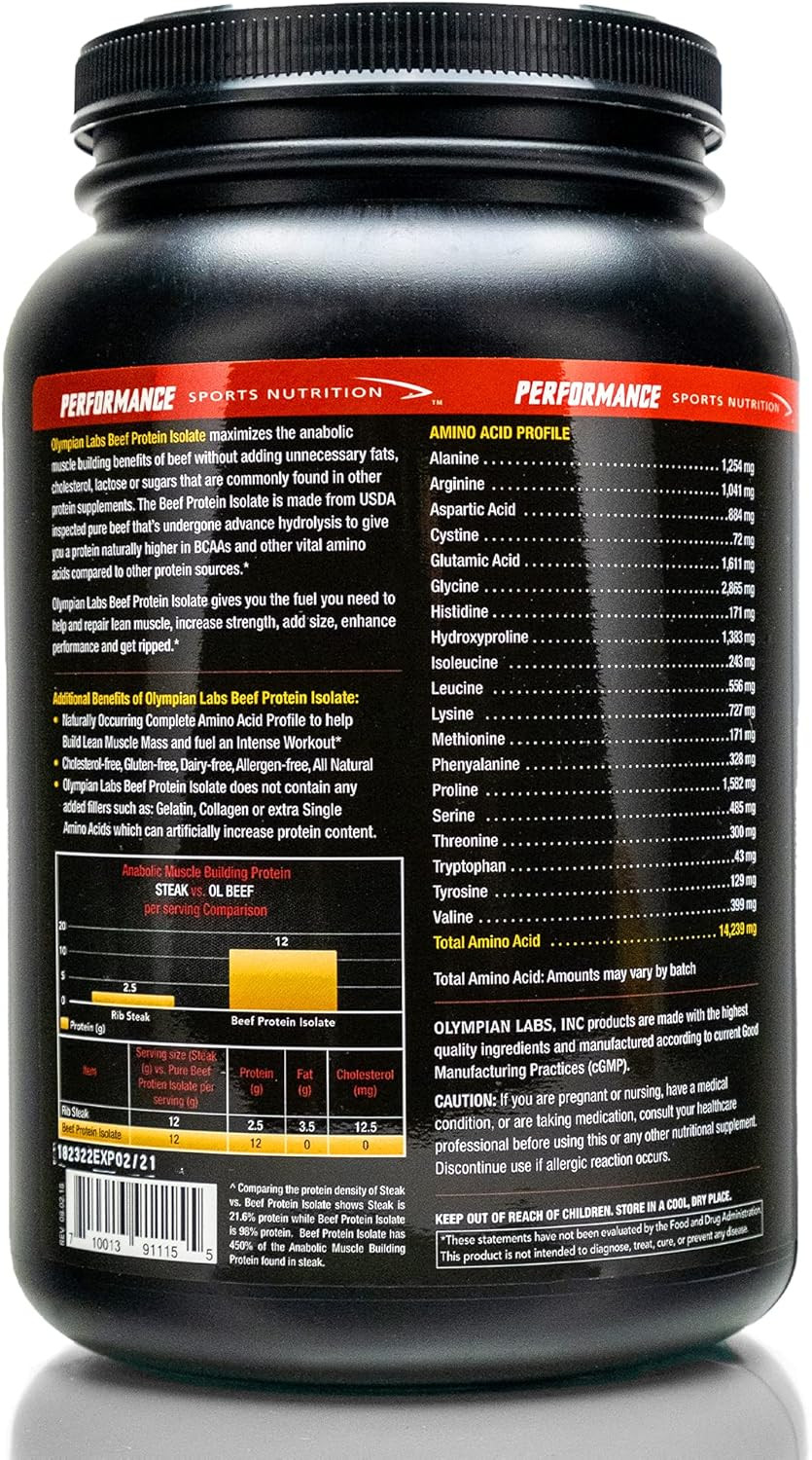 Olympian Labs Beef Protein Isolate Powder, 24g Protein, BST Free, 2 Grams BCAA’s