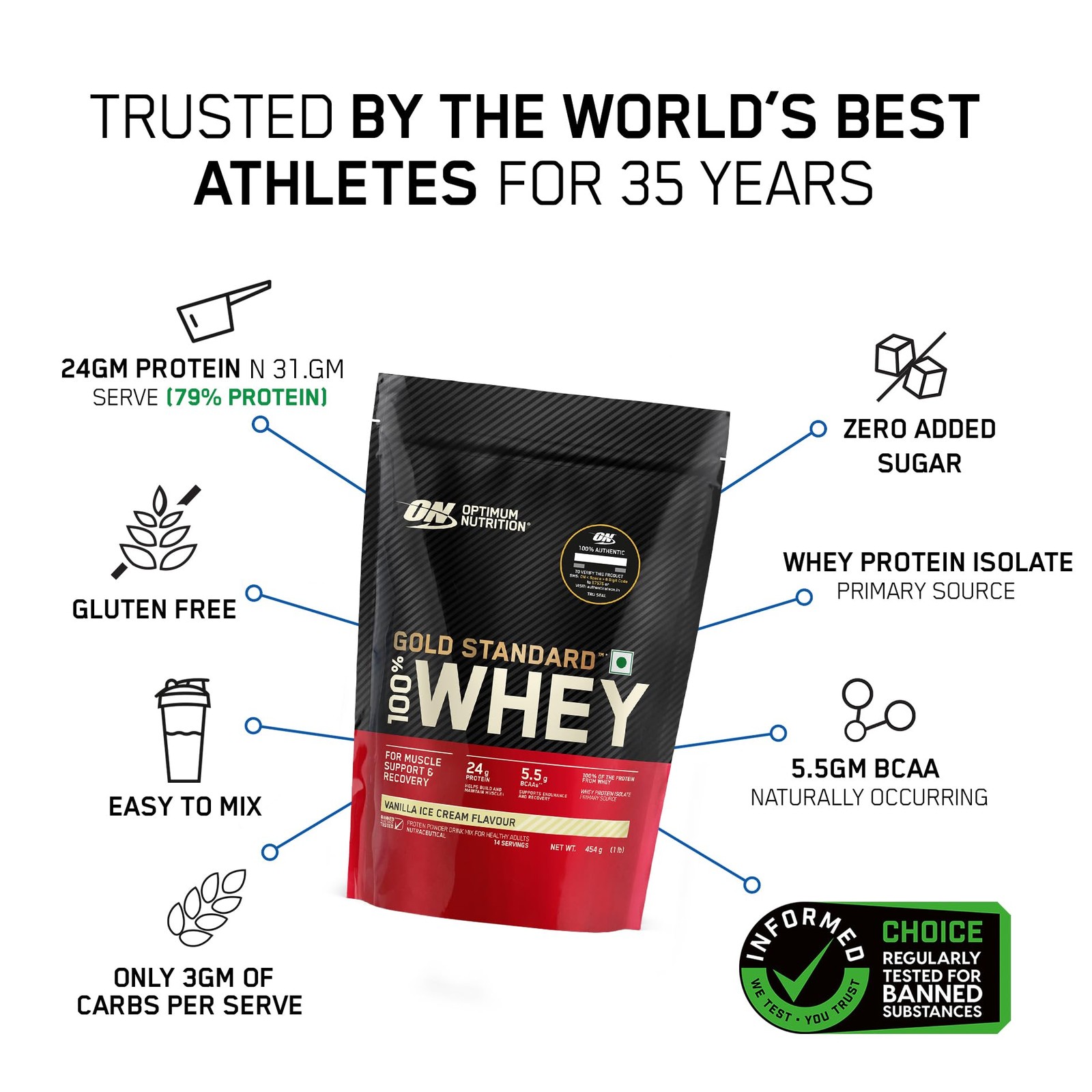 Optimum Nutrition Gold Standard Whey Vanilla 454g