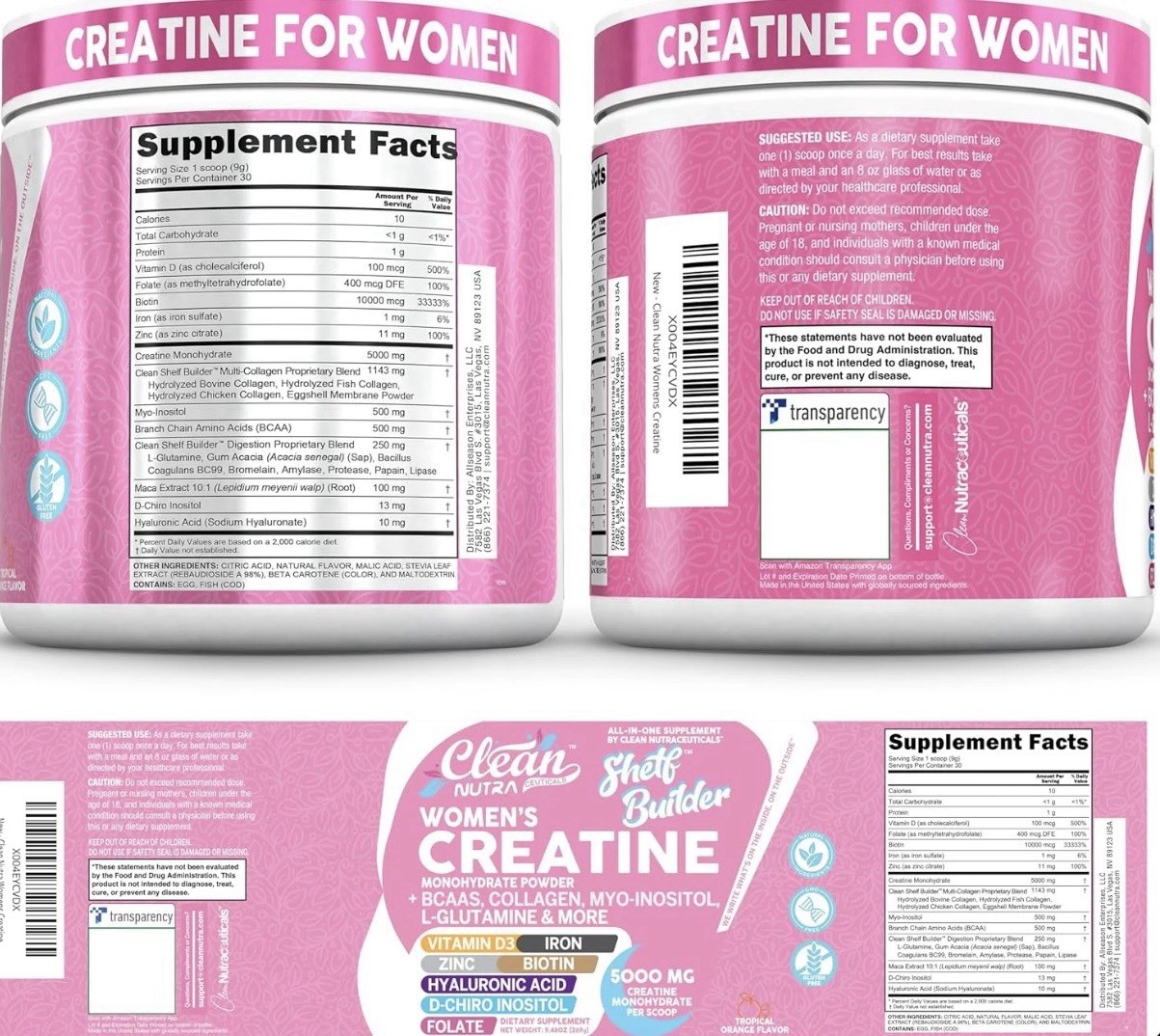 Women’s Creatine Powder Creatine Monohydrate BCAA Myo-Inositol Collagen 1/2 Pack