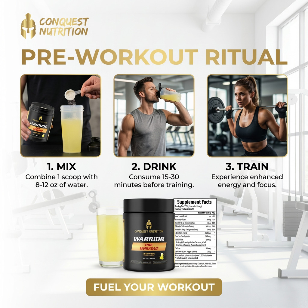 Conquest Warrior Pre Workout Lemonade 30 Servings Energy Endurance Focus Pump