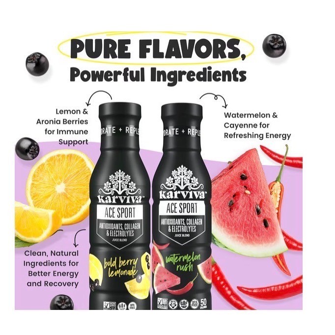 Karviva ACE Sport Bold Berry Lemonade 6 Pack 12oz Antioxidant Collagen Drink