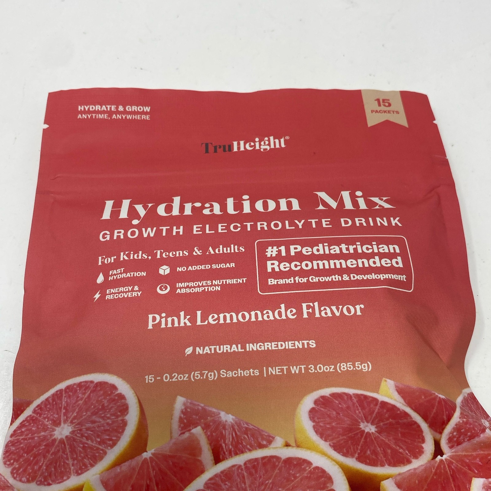 TruHeight Hydration Mix Pink Lemonade 15 Packets Electrolyte Drink