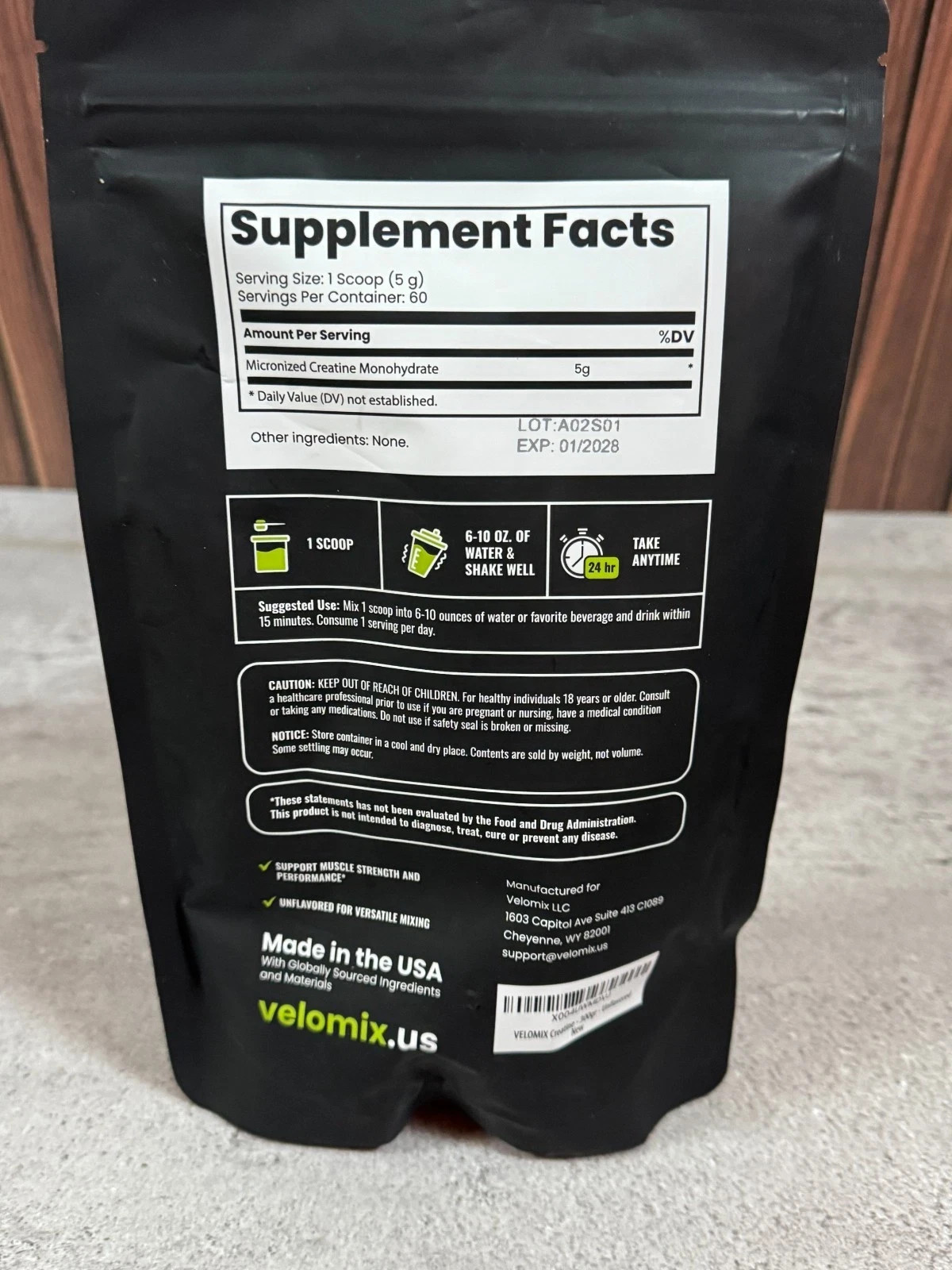 Velomix Micronized Creatine Monohydrate Unflavored 300g 60 Servings New