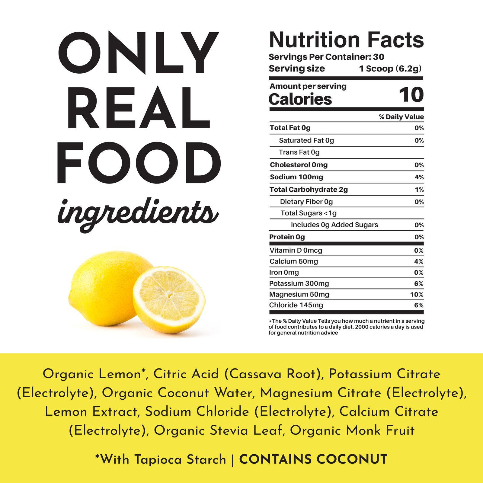 JUST INGREDIENTS Lemonade Electrolytes Drink Mix – Coconut Water, Sea Salt