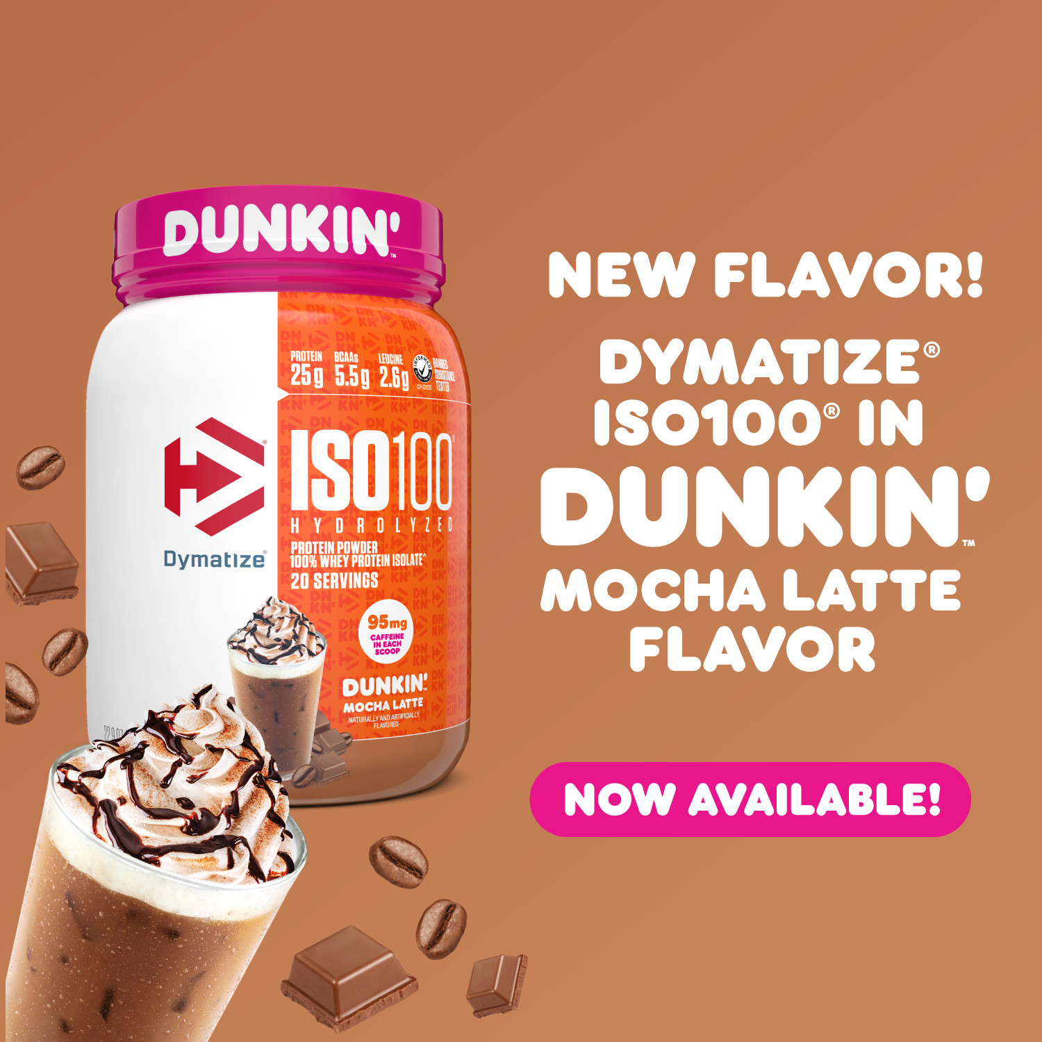 Dymatize ISO100 Hydrolyzed Whey Isolate Protein Powder, Dunkin’ Mocha, 25g Prote