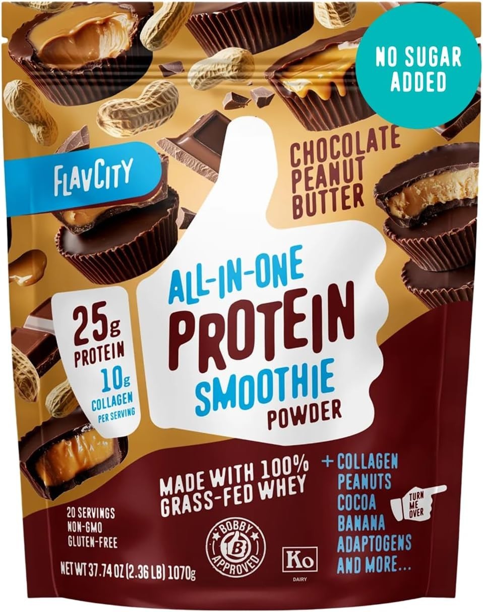 FlavCity Grass Fed Whey Chocolate Protein Powder – Chocolate Peanut Butter – 25g