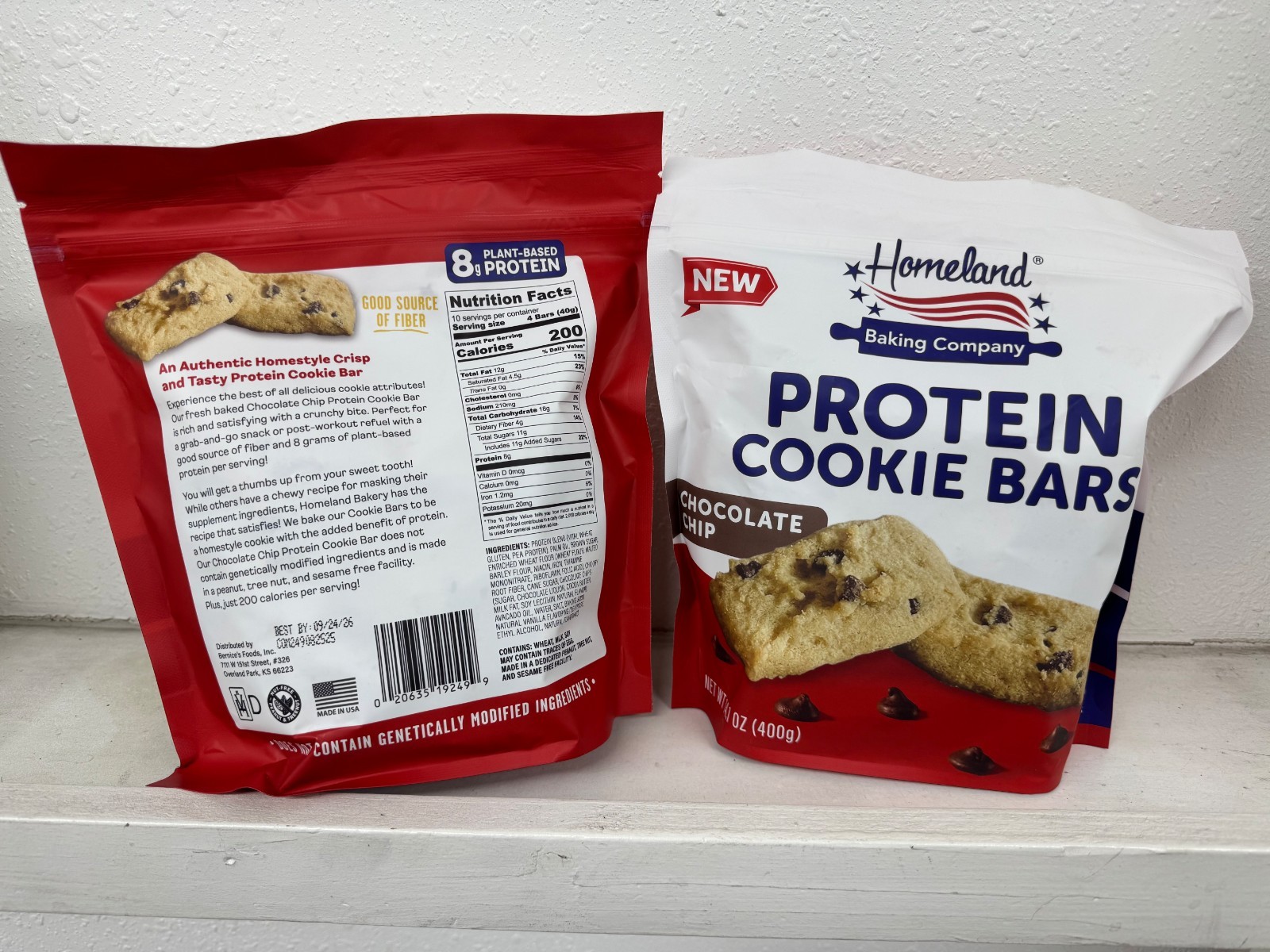 Homeland Protein Cookie Bars Chocolate Chip 2 Pack 8g Protein Snack Bars 14.1oz