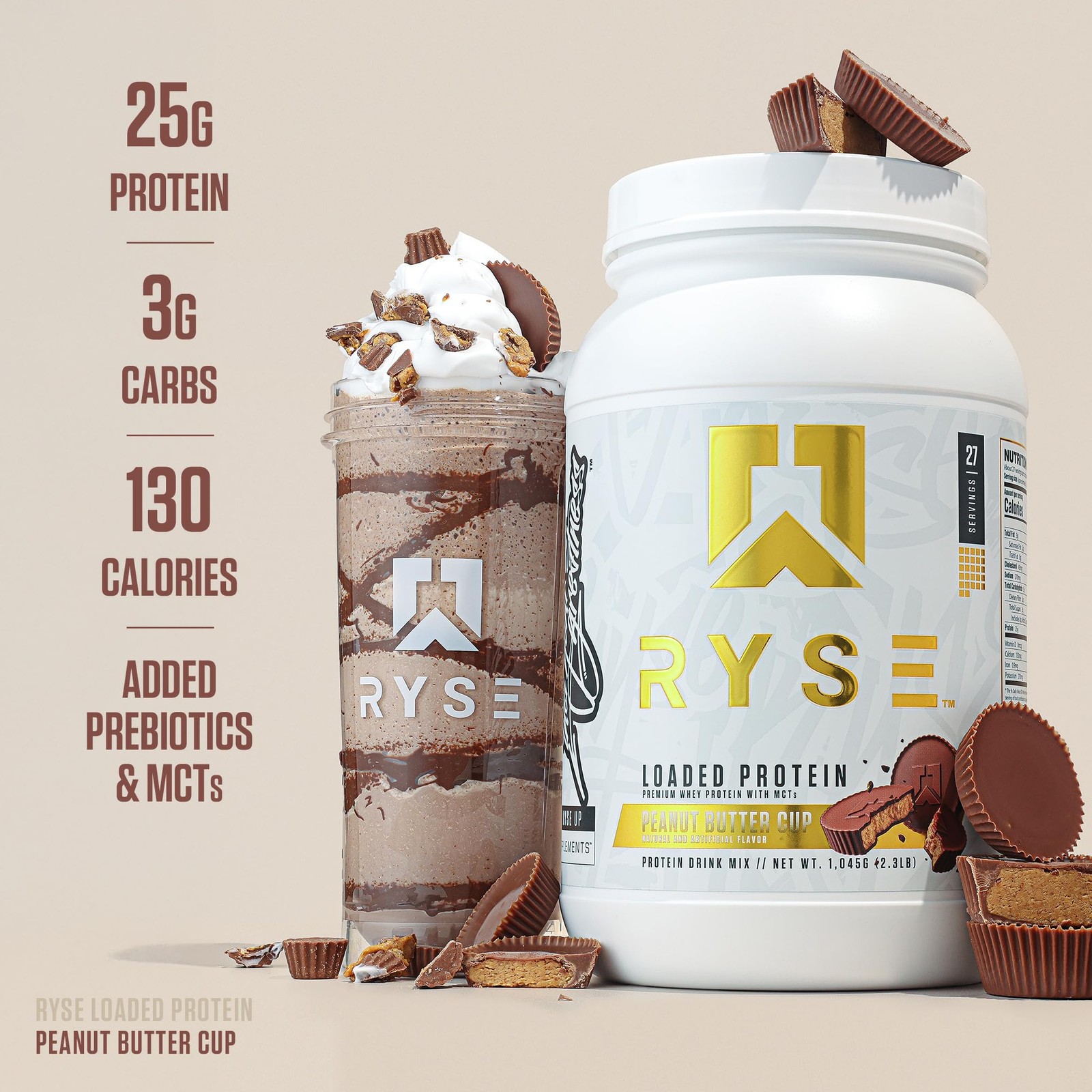 RYSE Loaded Protein Powder Peanut Butter Cup 25g Whey Protein Isolate & Con…