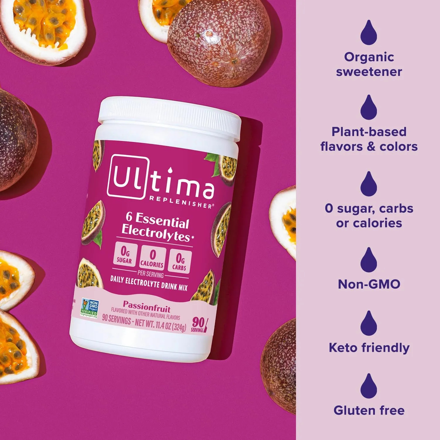 Ultima Replenisher Electrolyte Powder Drink Mix Passionfruit 90 Serving Canister