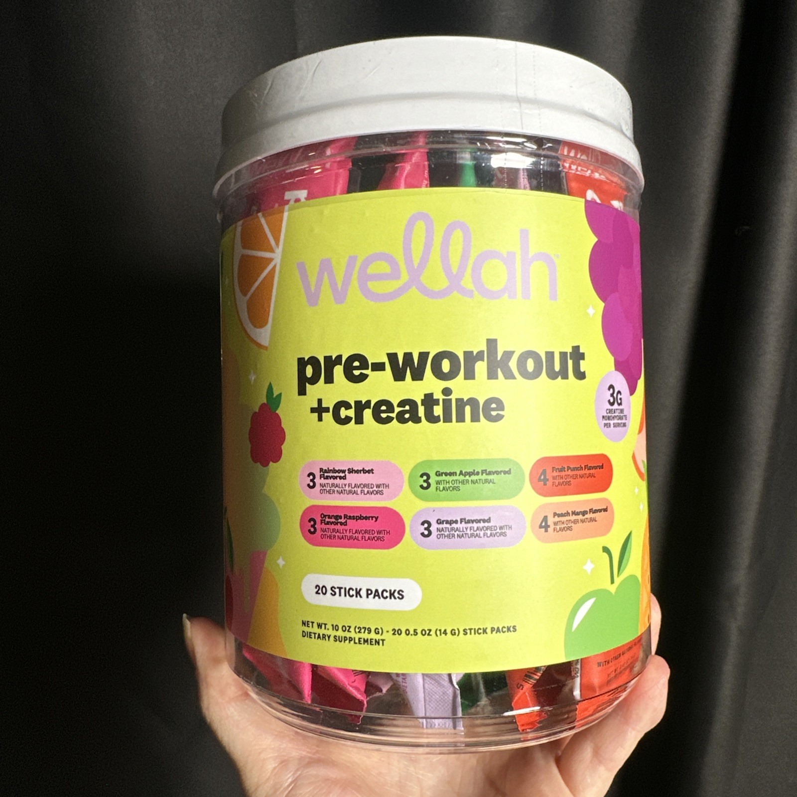 Wellah Pre-Workout + Creatine Powder (30 Servings) Rainbow Sherbert -3g Creatine