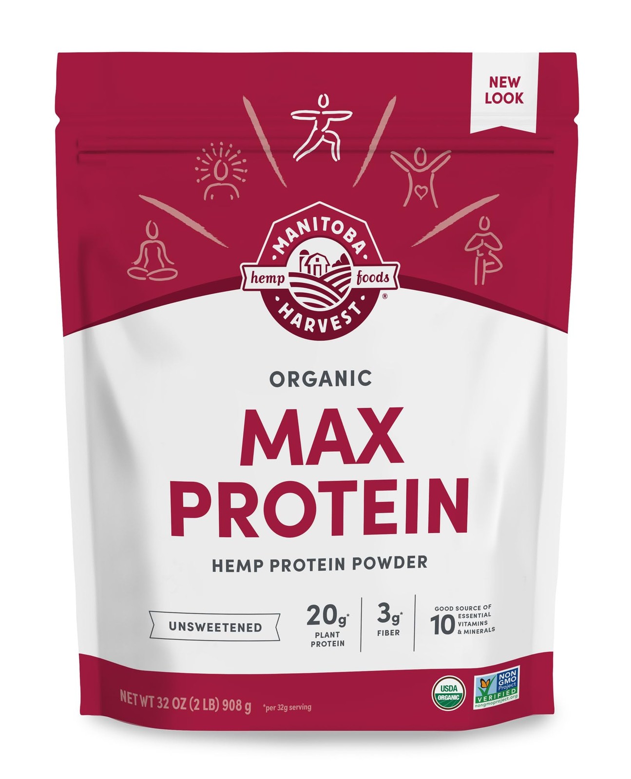 Hemp Protein Powder, Organic, Unsweetened, 32oz – 20g Protein per 30g Serving